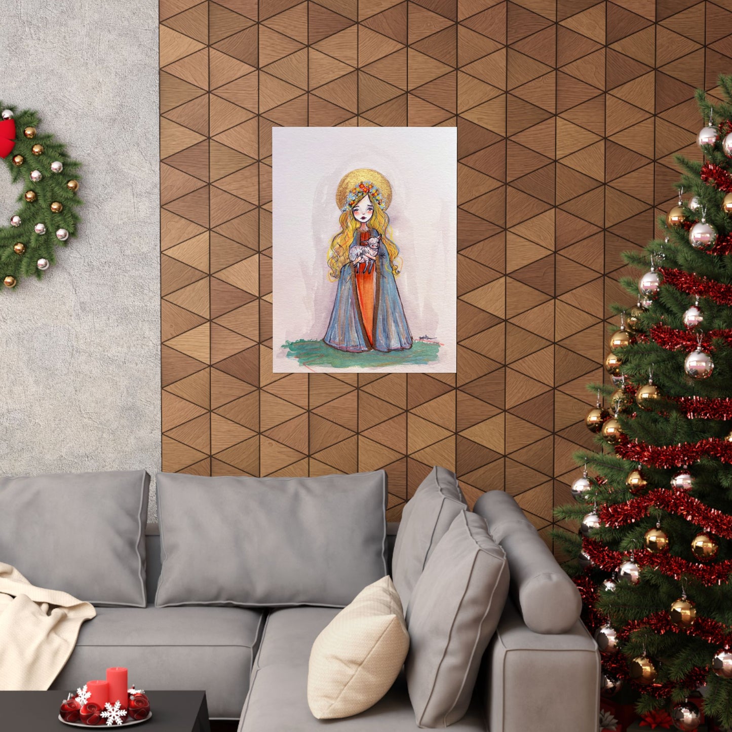 Saint Agnes of Rome Catholic Art Print | Hand-Drawn Watercolor Sacred Artwork | Christian Devotional Wall Art Religious Poster