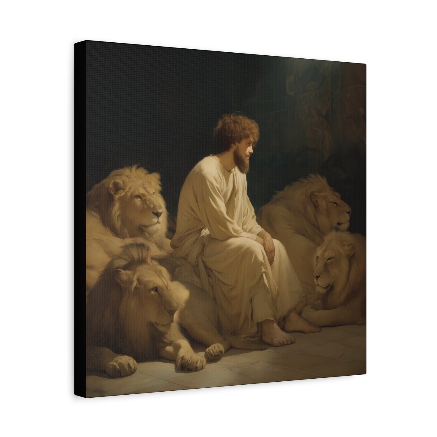 Faith Amid the Beasts - Daniel in the Lions Den -  Museum Wrapped Canvas - Sanctified Souls Print - Religious Art for your Home