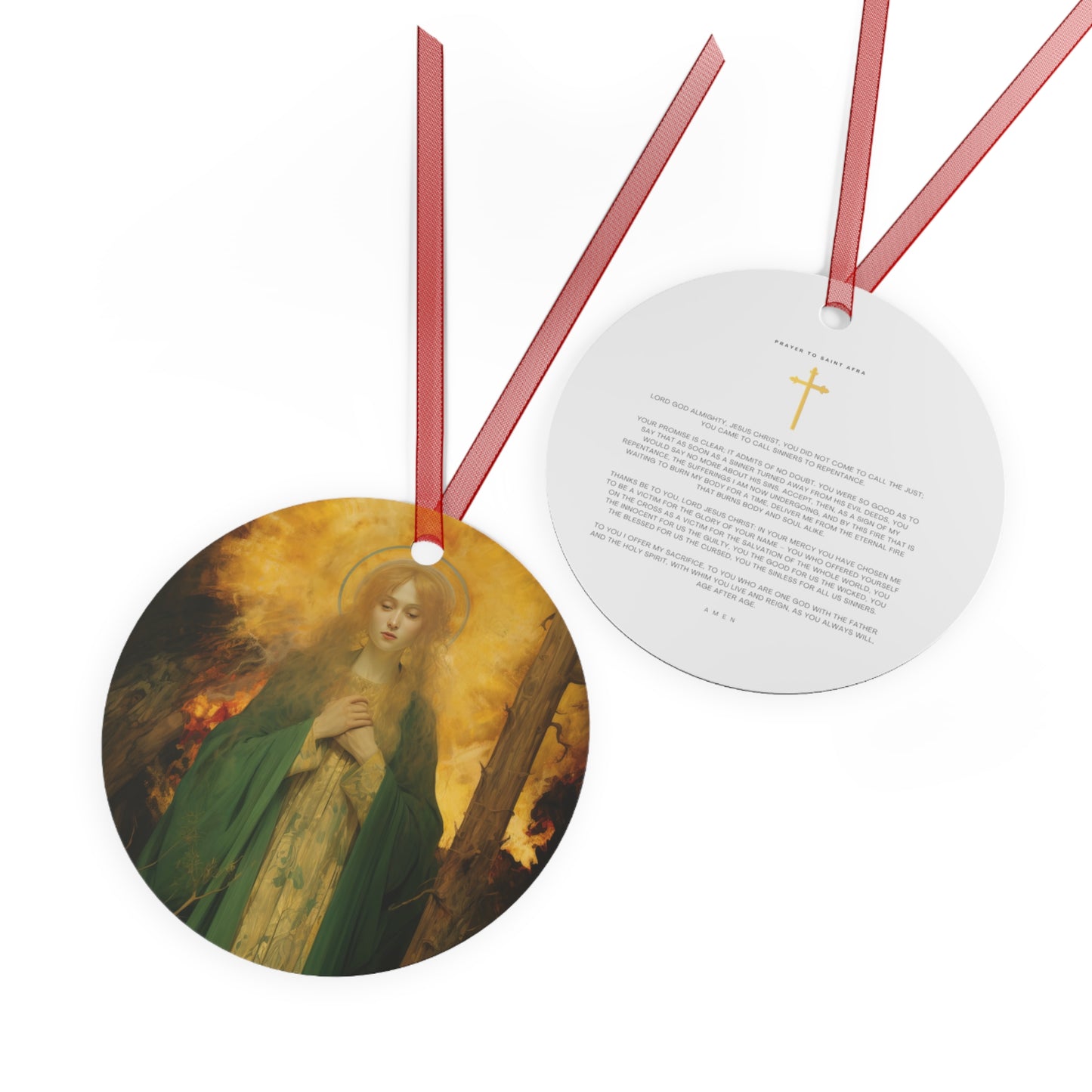 Saint Afra Metal Ornament - Religious Holiday Christmas Ornament and Keepsake - Double sided - Prayer Ornament