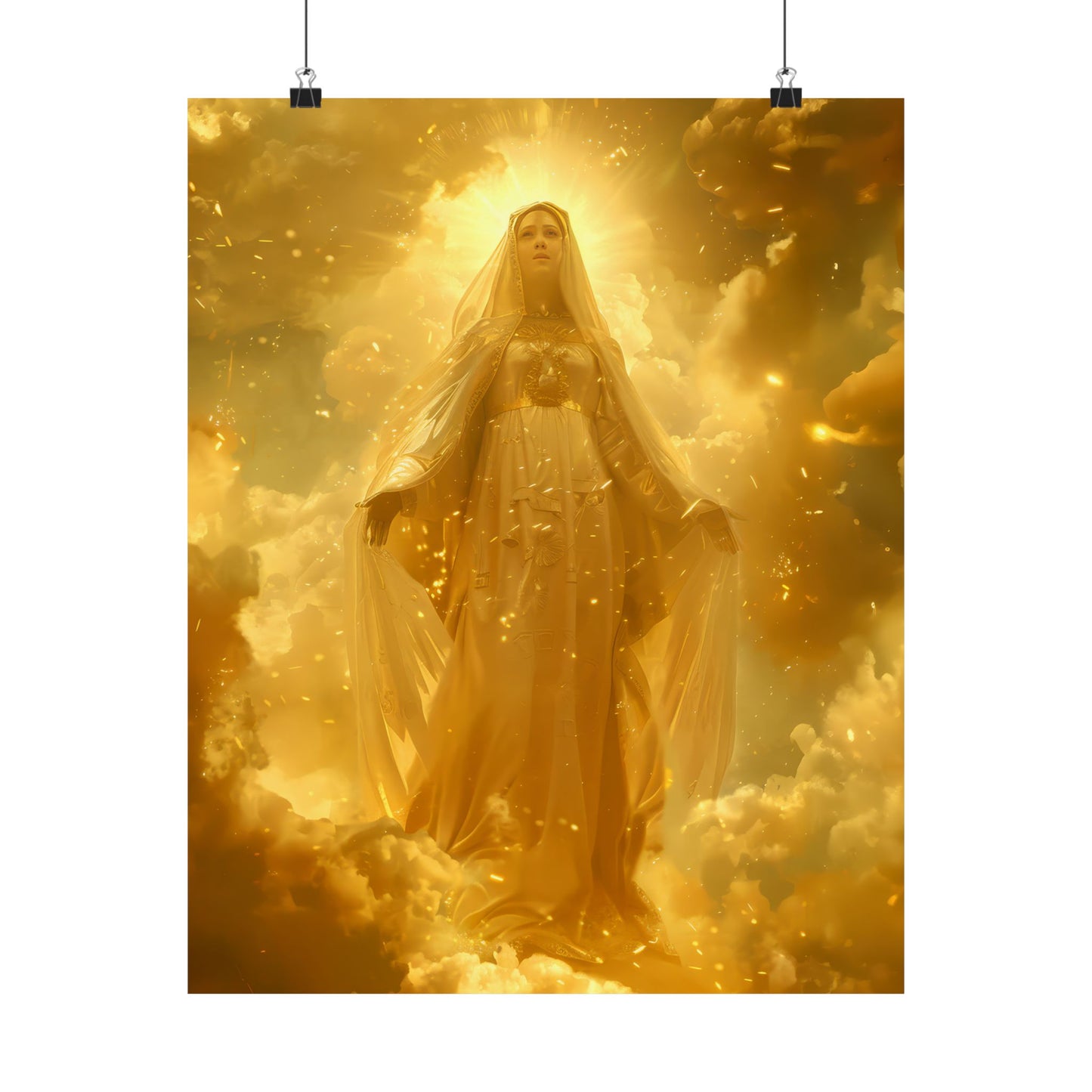 Virgin Mary - Mystical Sun - Golden Mary Poster Print - Sanctified Souls Print - Multiple Sizes - Premium Posters - Catholic Art