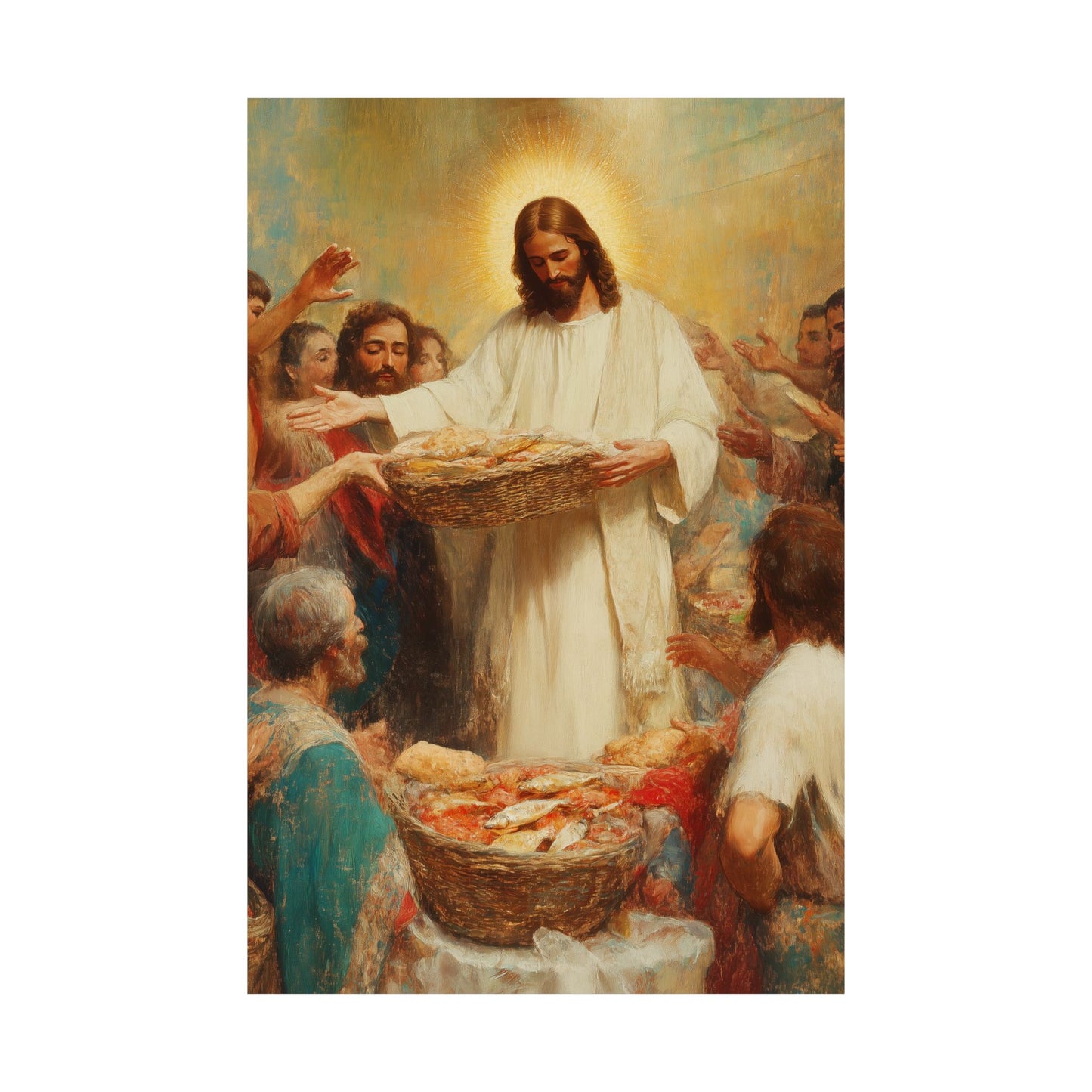 The Quiet Multiplication of Love : Loaves and Fishes - Sanctified Souls Print - Multiple Sizes - Premium Matte Vertical Posters