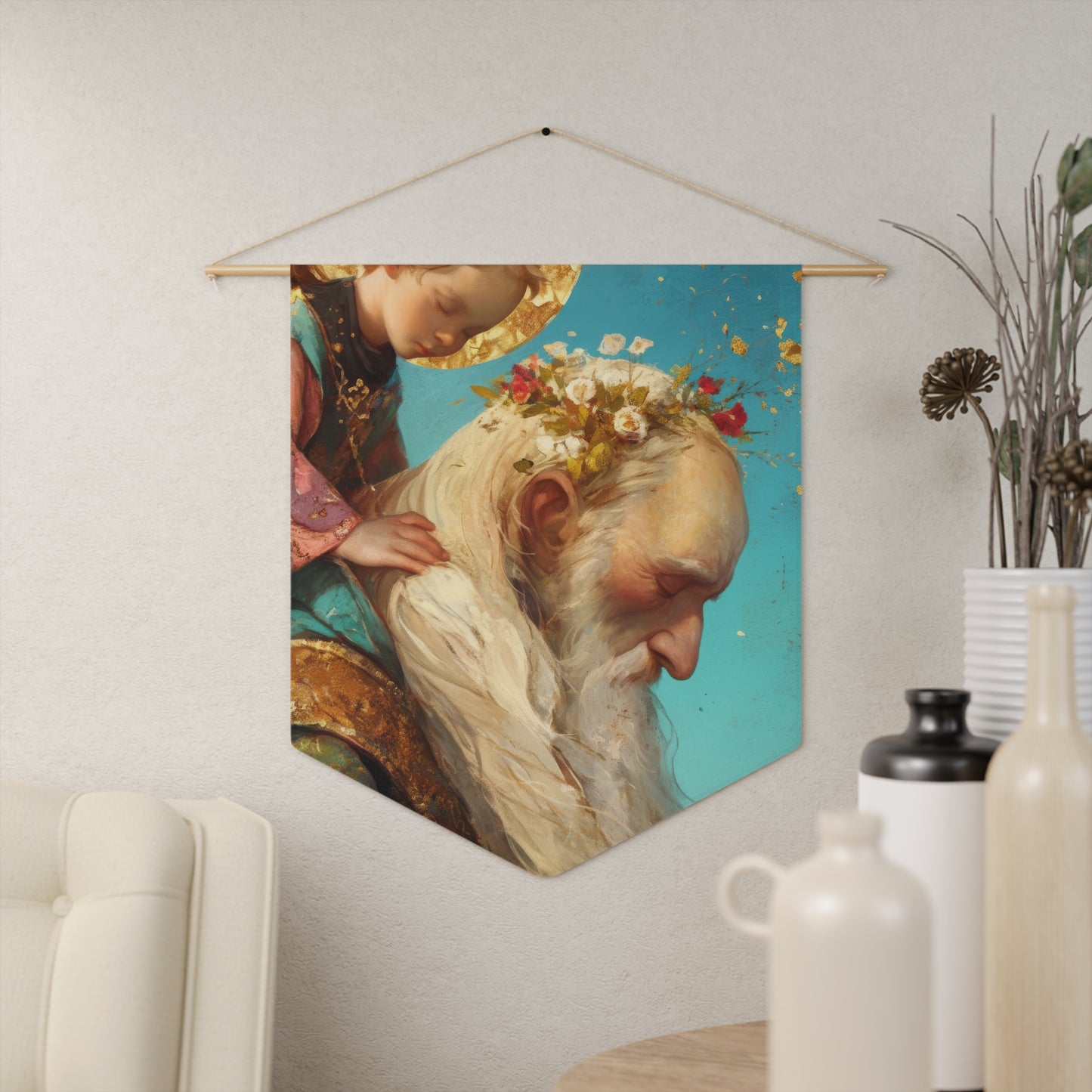 Saint Alexis Falconieri - Apostle Pennant / Banner / Wall Hanging - Prayer room art - 18" x 21" - Catholic prayer Religious - Large Print