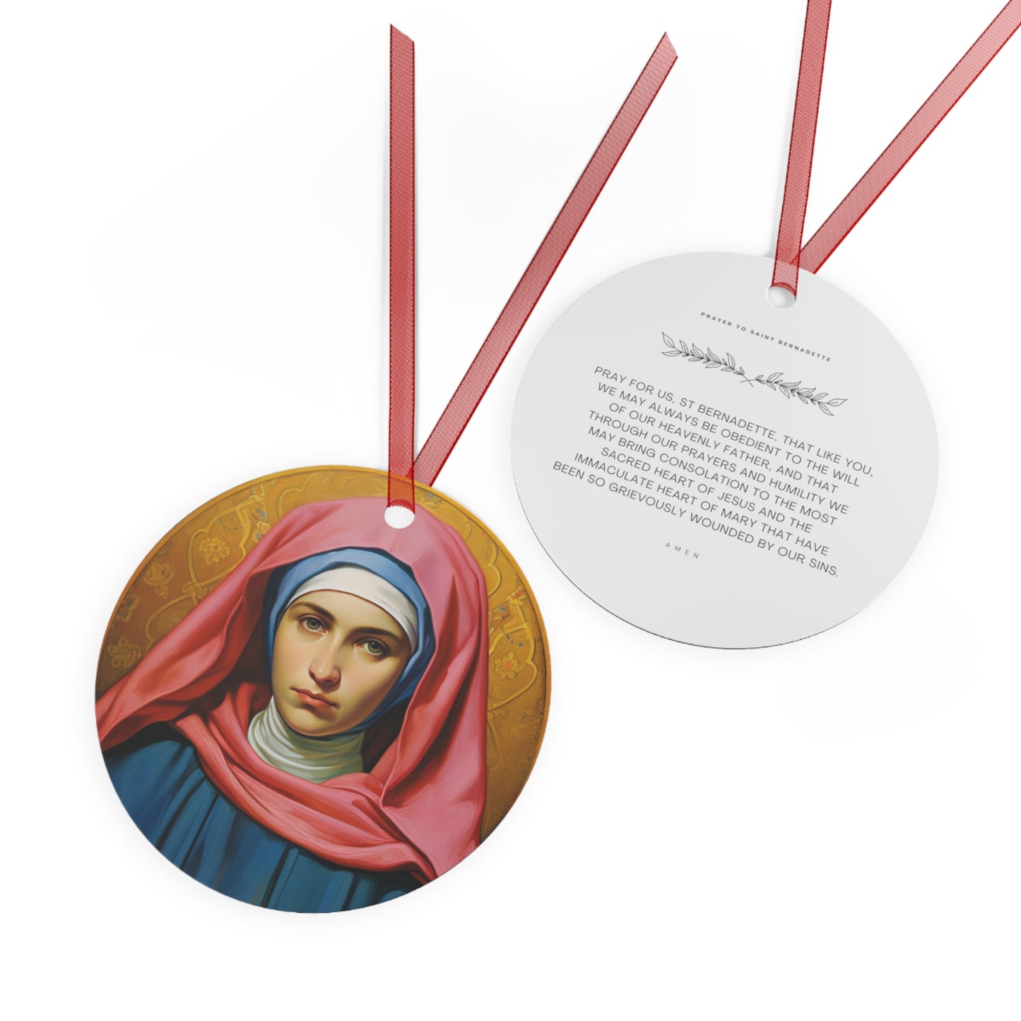 Saint Bernadette Metal Ornament - Religious Holiday Christmas Ornament and Keepsake - Double sided Keepsake Religious Ornament