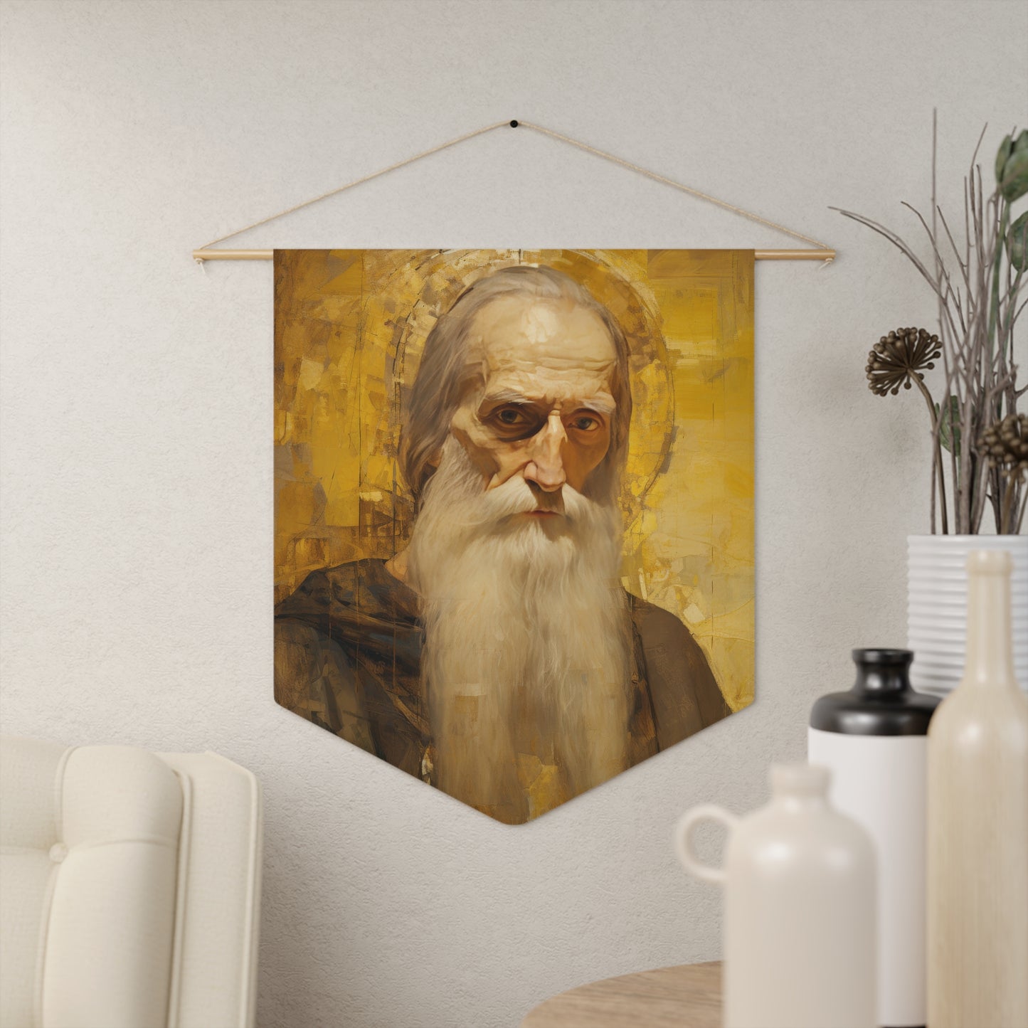 Saint Athanasius the Athonite Pennant / Banner / Wall Hanging - Prayer room art - 18" x 21" - Catholic prayer Religious Christian Gift