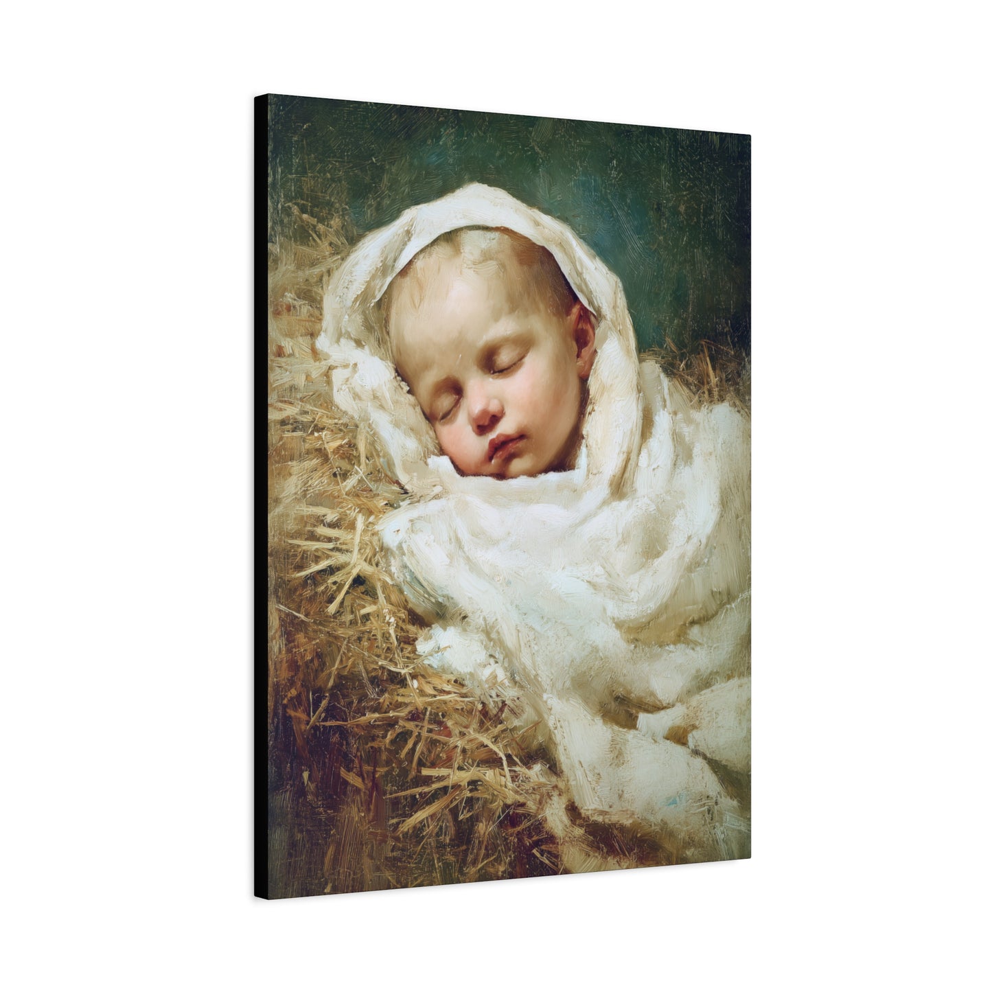 The Christ Child Resting in the Silence of the Manger - Gallery Wrapped Canvas - Print - Religious Art for your Home - Catholic Art Print