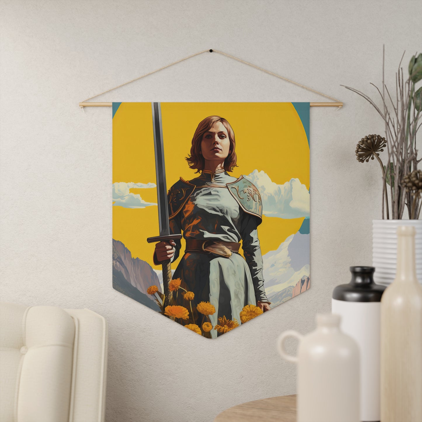 Saint Joan of Arc Wall Banner / Wall Hanging / Pennant - Saint art for your home - Prayer room - Catholic Home - 18" x 21"