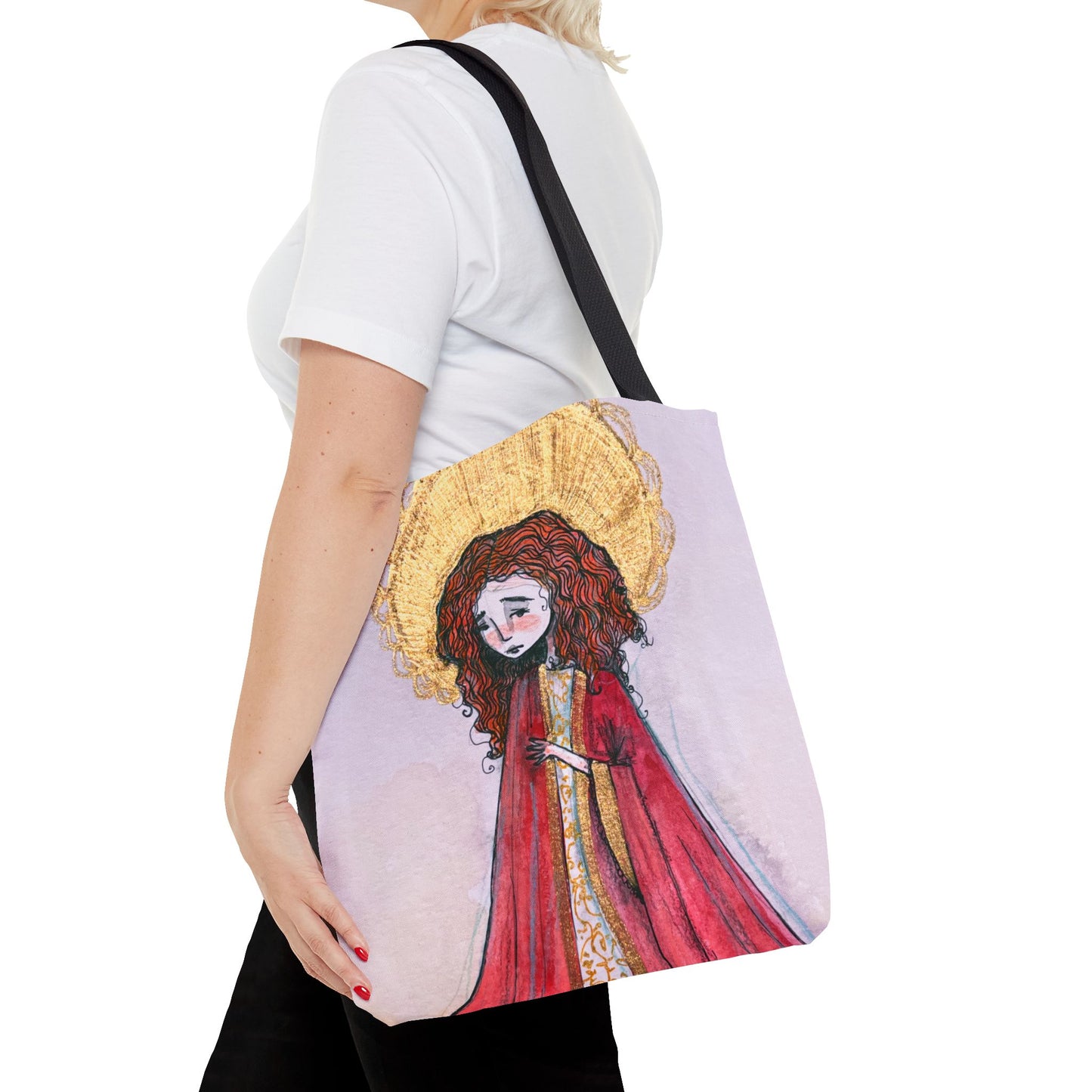 Saint Bibiana Hand-Drawn Catholic Tote Bag | Christian Devotional Bag | Sanctified Solocosmo Religious Tote