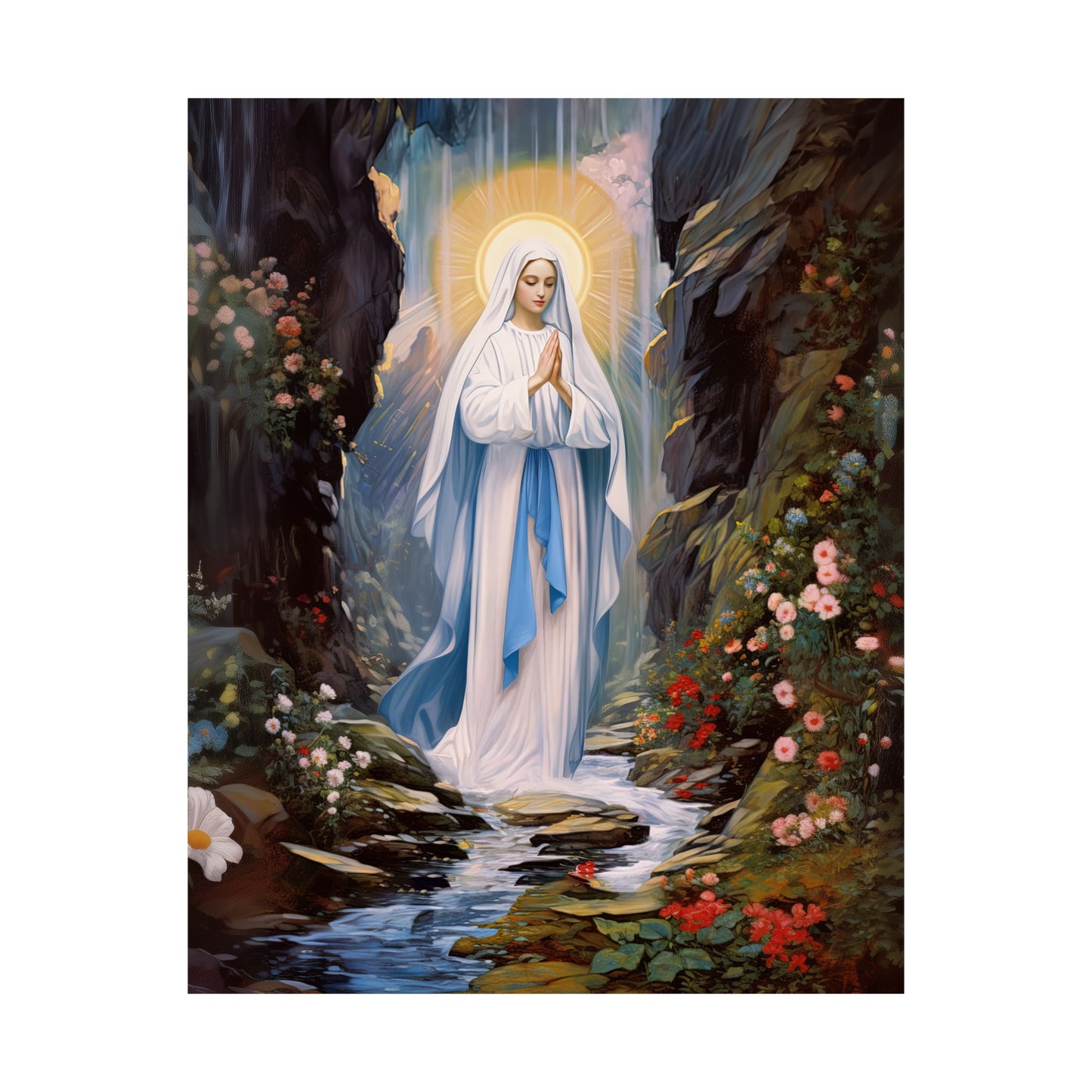 Our Lady of Lourdes - Sanctified Souls Print - Multiple Sizes - Premium Matte Vertical Posters