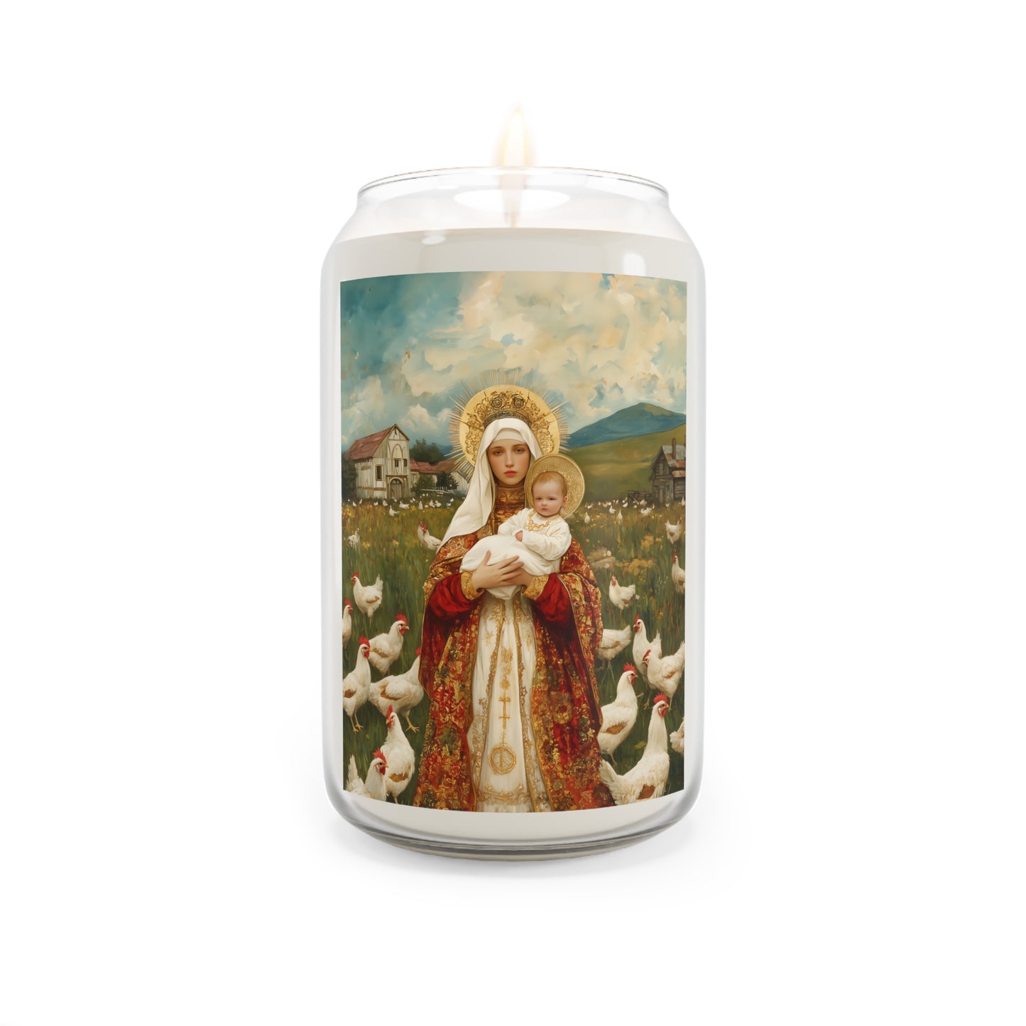 Our Lady of the Hens: Protector of the Humble Flock - Scented Prayer Candle, 13.75oz -  Candle - Catholic Art - prayer room Scented Candle