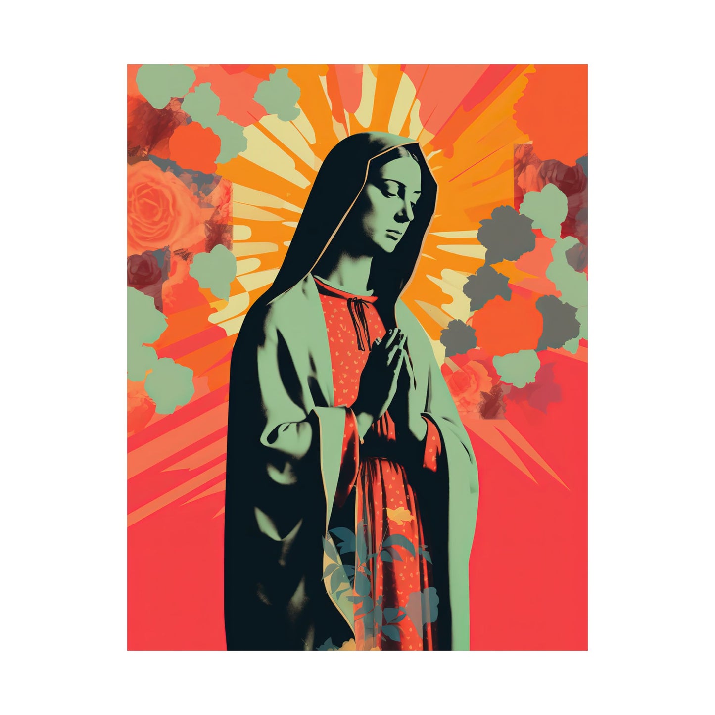 Queen of Heaven : Mother Mary in Prayer - Sanctified Souls Print - Multiple Sizes - Premium Matte Vertical Posters - Virgin Mary