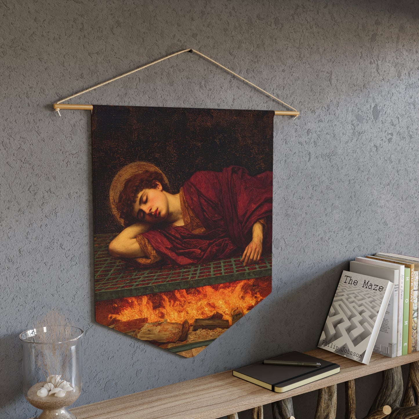 Saint Lawrence Pennant / Banner / Wall Hanging - Prayer room art - 18" x 21" - Catholic - Large Banner