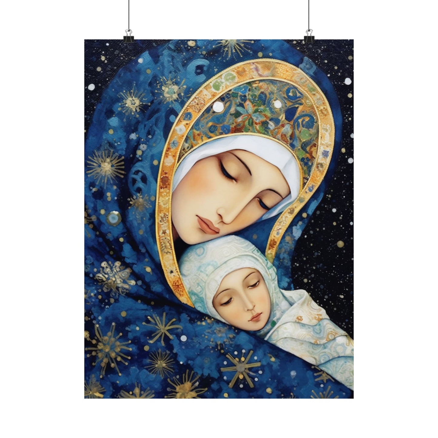 Snowfall's Embrace - Our Lady of the Snows Poster Print - Sanctified Souls Print - Multiple Sizes - Premium Posters - Catholic Art
