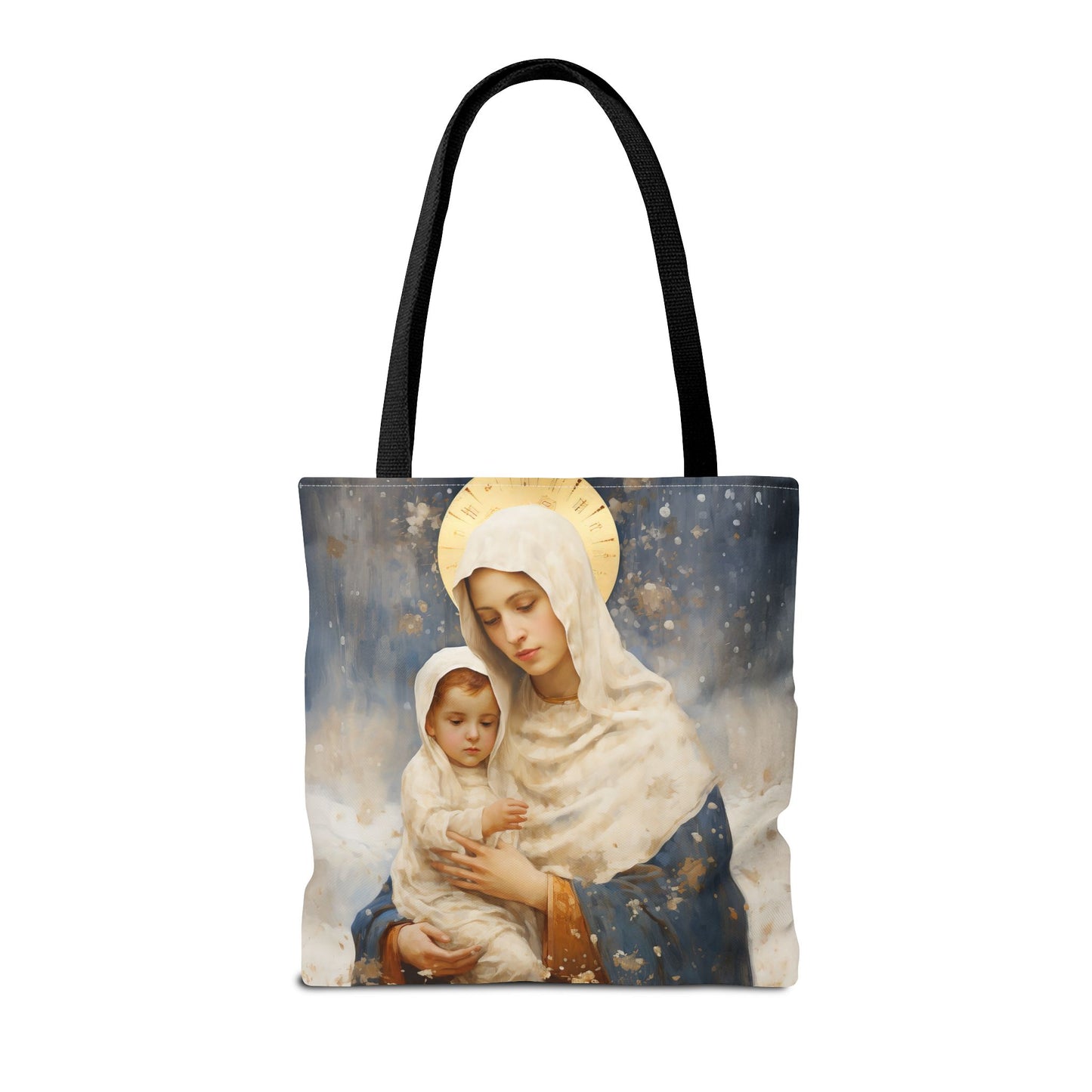 Winter's Grace : Our Lady of the Snows Tote Bag - Catholic faith inspired carry-all purse - day to day bag - Double Sided