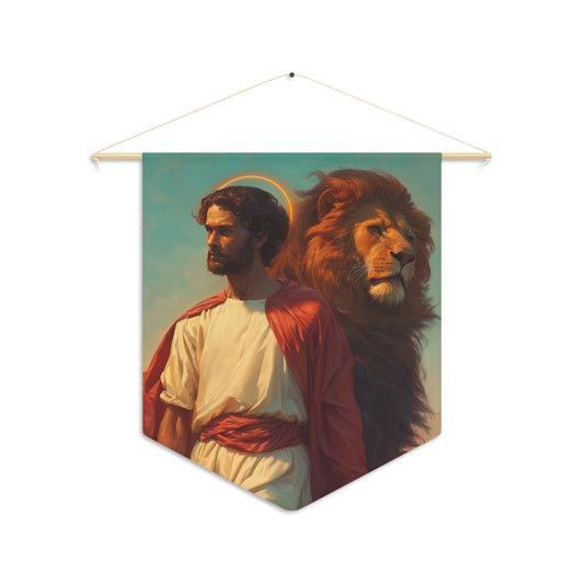 Saint Mark the Evangelist Pennant / Banner / Wall Hanging - Prayer room art - 18" x 21" - Catholic prayer Religious Christian Gift