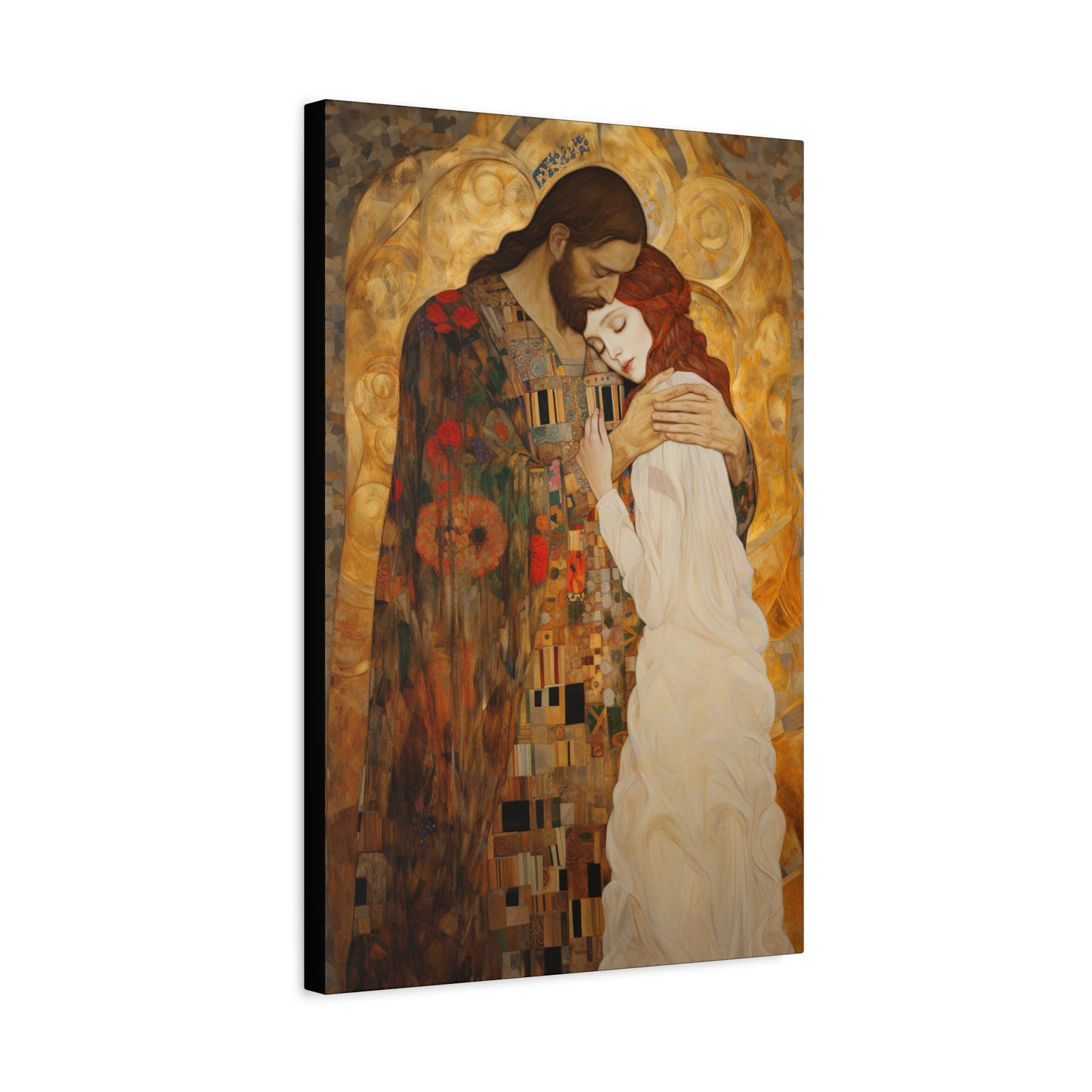 Christ Embracing Mary Magdalene Museum Wrapped Canvas - Sanctified Souls Print -Based on Klimt's The Kiss - Religious Catholic Art