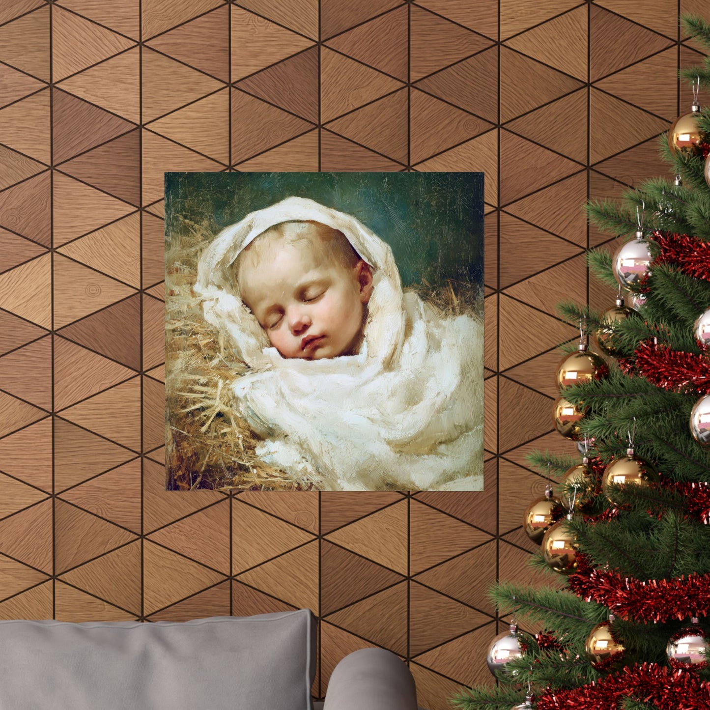 The Christ Child Resting in the Silence of the Manger - Sanctified Souls Print - Multiple Sizes - Premium Matte Vertical Posters