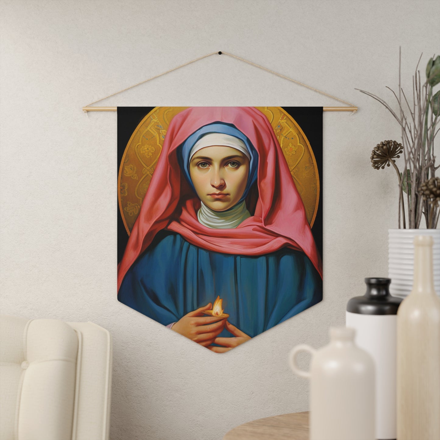 Saint Bernadette Wall Banner / Wall Hanging - Prayer room art - Large religious Christian Jesus Print - Prayer room art - 18" x 21"