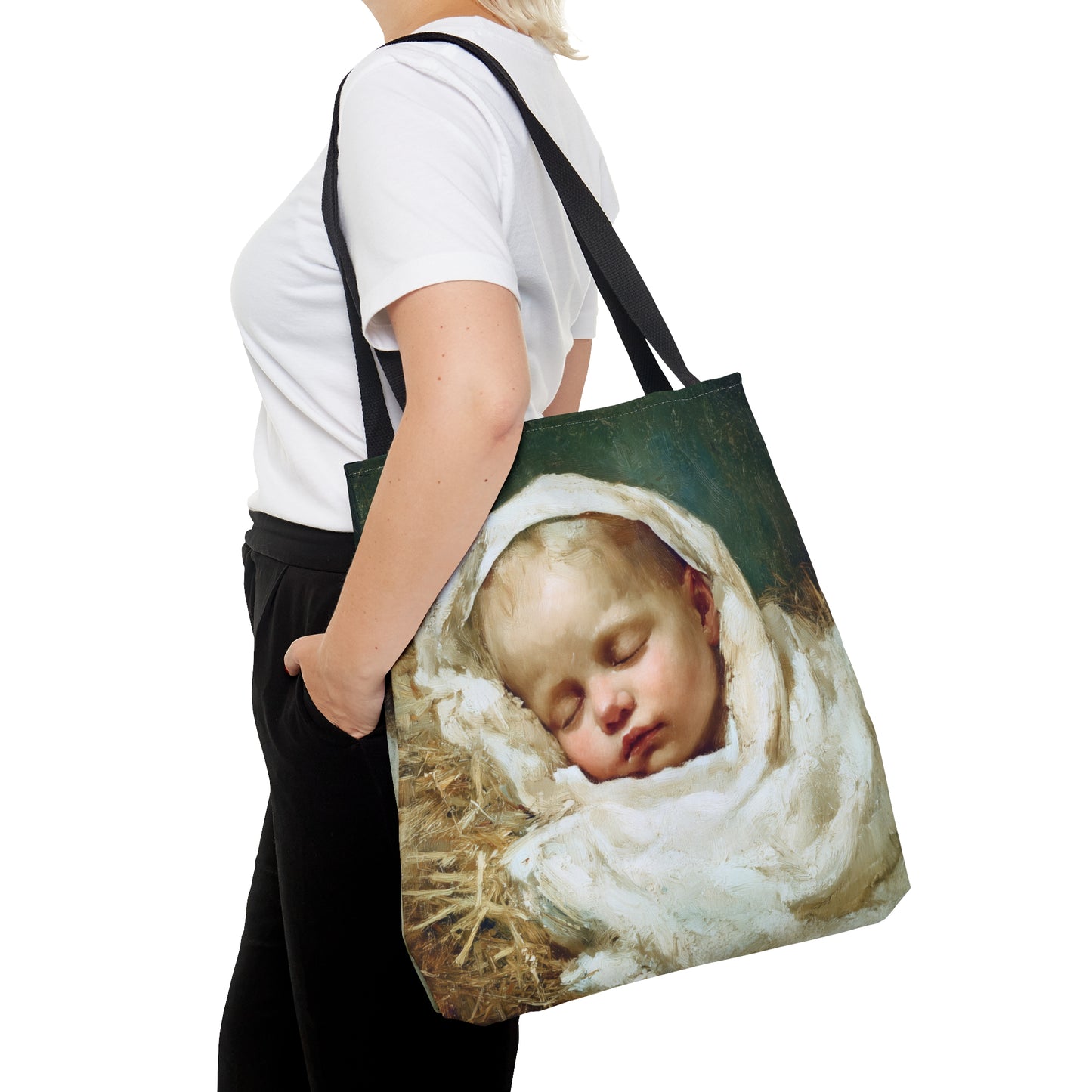 The Christ Child Resting in the Silence of the Manger - Tote Bag - Large Medium Small Faith Art Bag - Catholic Faith Purse