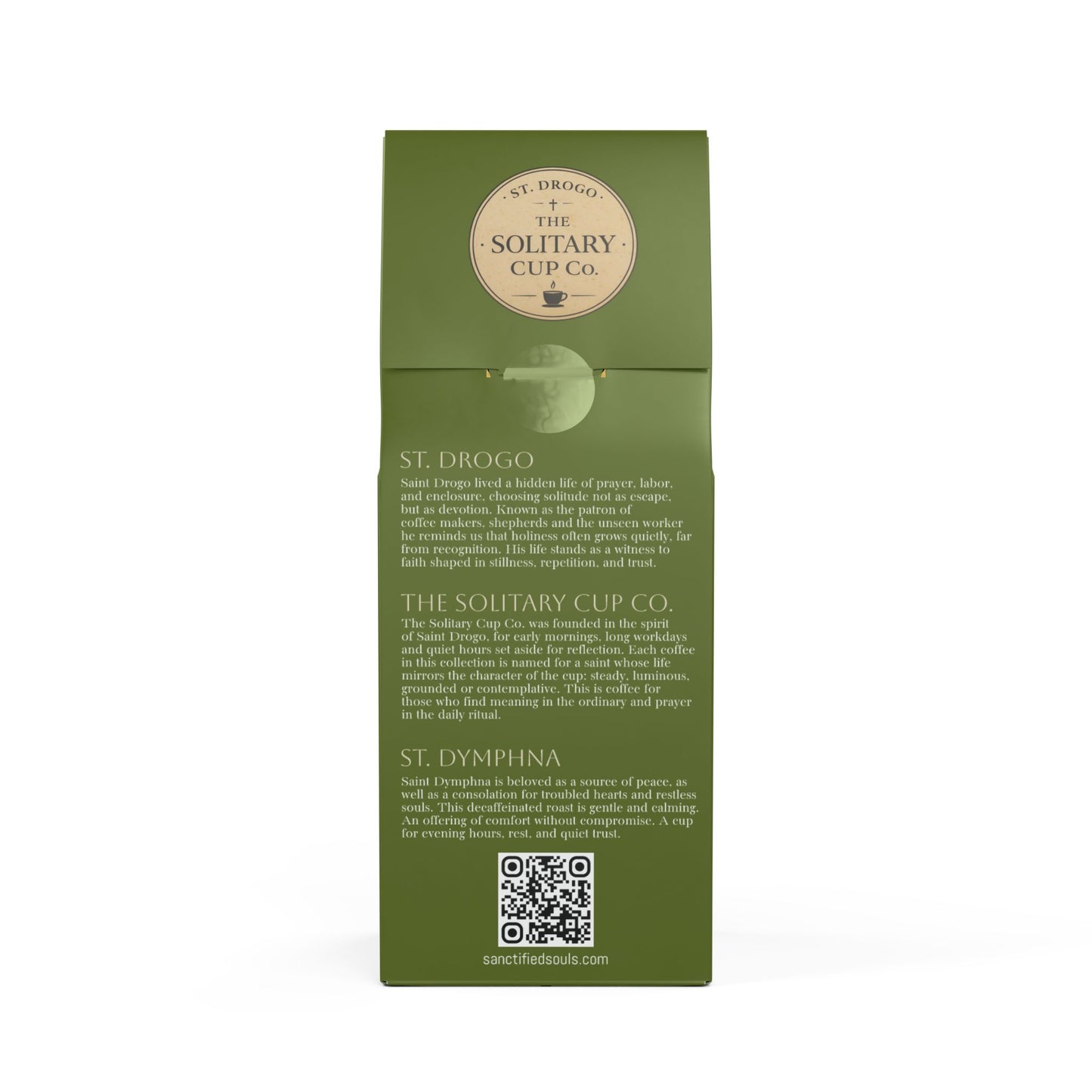St. Dymphna - The Restful Cup (DECAF Medium Roast) - St. Drogo - The Solitary Cup Co. - Artisan Catholic Saint Inspired Coffee - 12 oz.