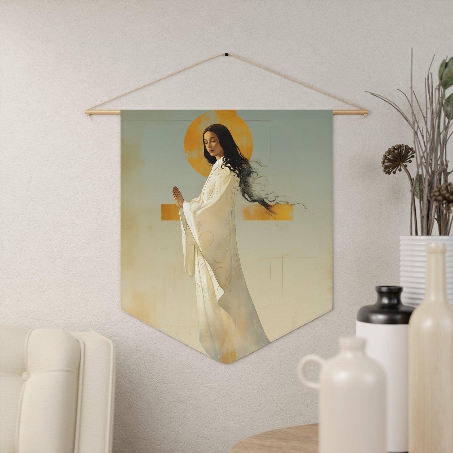 Our Lady of Akita - Mother Mary - Pennant / Banner / Wall Hanging - Prayer room - Catholic Art - Large - 18" x 21"