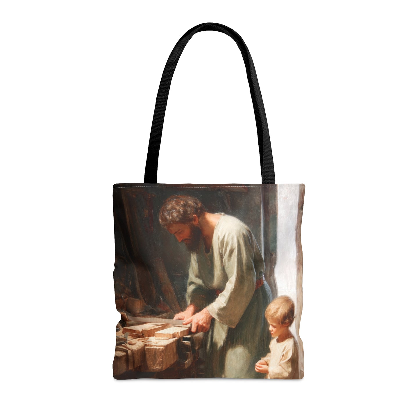 Saint Joseph the Worker Tote Bag - Large Medium Small Faith Art Bag - Catholic Faith Purse - Double Sided