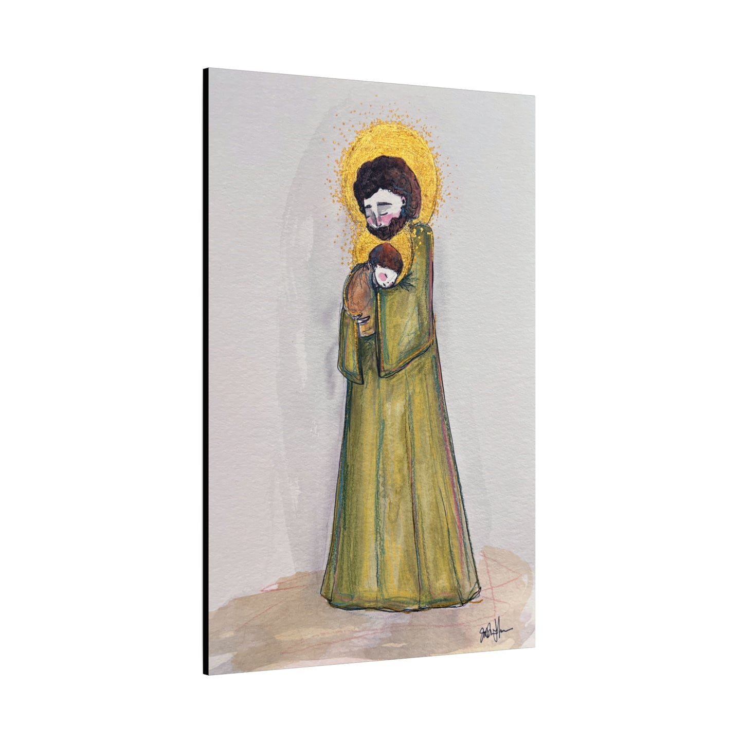 Saint Joseph and Child Jesus Catholic Canvas Print | Hand-Drawn Watercolor Sacred Art | Christian Devotional Wall Art