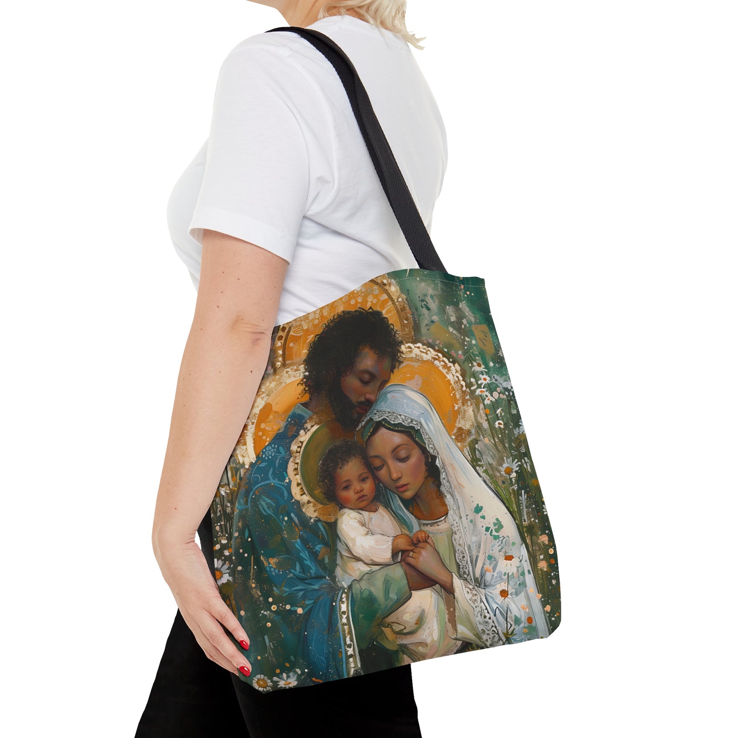 Sacred Sanctuary - Mary, Joseph, and the Infant Jesus Tote Bag - Large Medium Small Faith Art Bag - Holy Family Purse - Double Sided