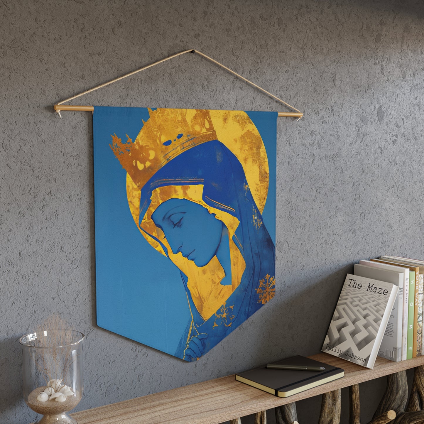 Mother Mary - Light of All Faithful Pennant / Banner / Wall Hanging - Prayer room art - 18" x 21" - Catholic Gift