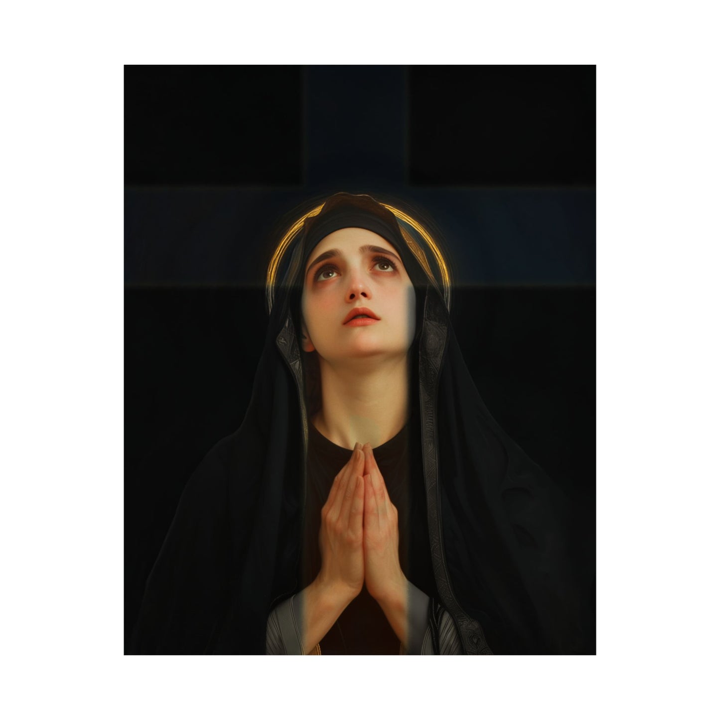 Our Lady of the Cross - Mother Mary  - Our Lady of the Crucifix - Marian Art  - Sanctified Souls Print - Multiple Sizes - Premium Posters