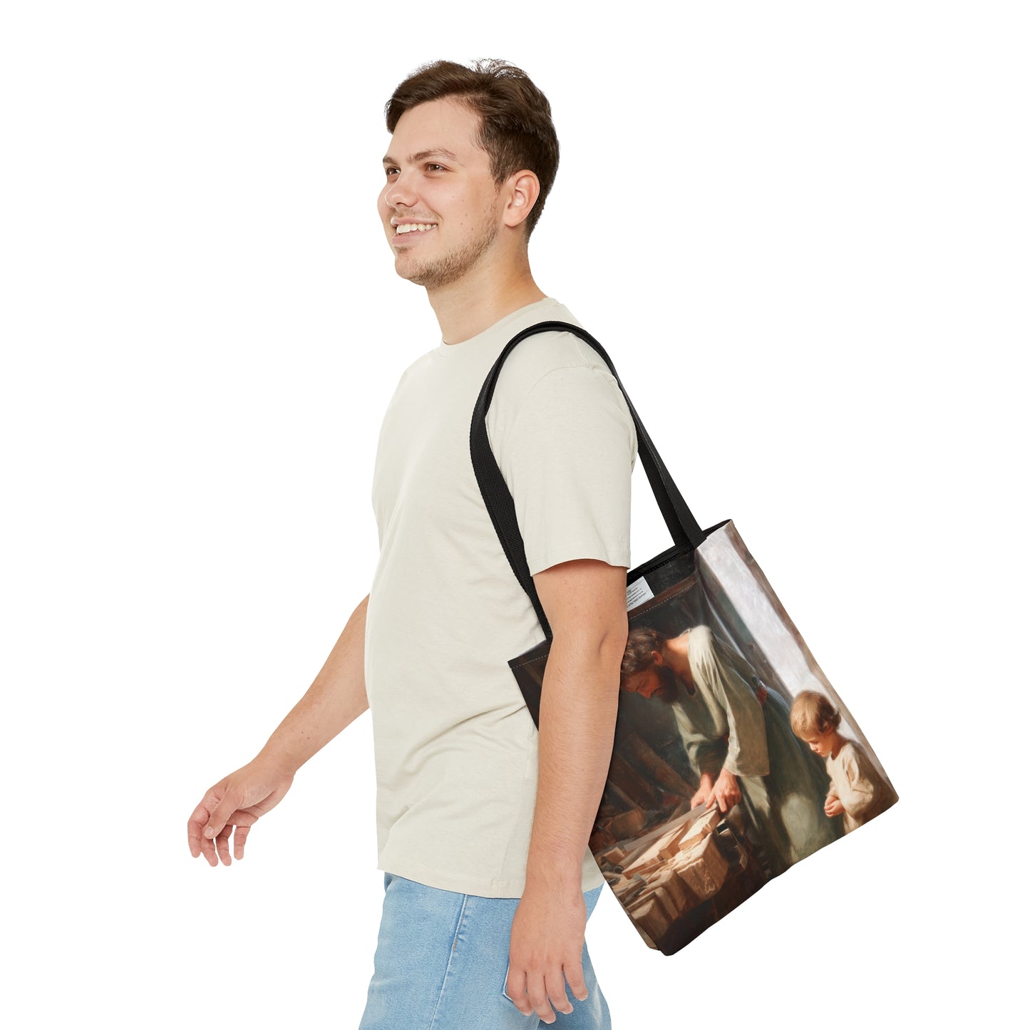 Saint Joseph the Worker Tote Bag - Large Medium Small Faith Art Bag - Catholic Faith Purse - Double Sided