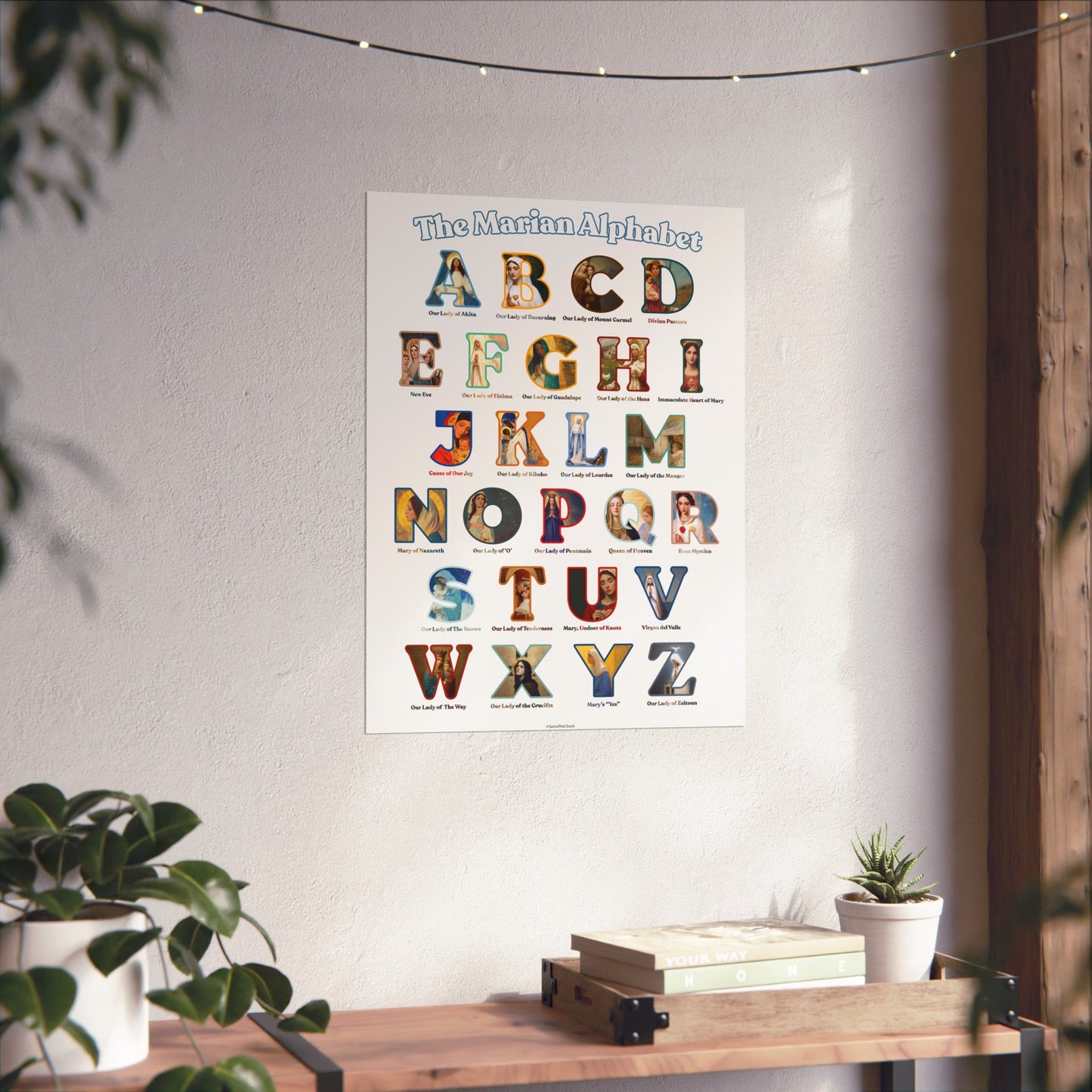 Catholic Marian Alphabet Poster - ABC Wall Art - Marian Titles Catholic Print - Catholic Nursery or Homeschool Faith Decor - Mother Mary Art