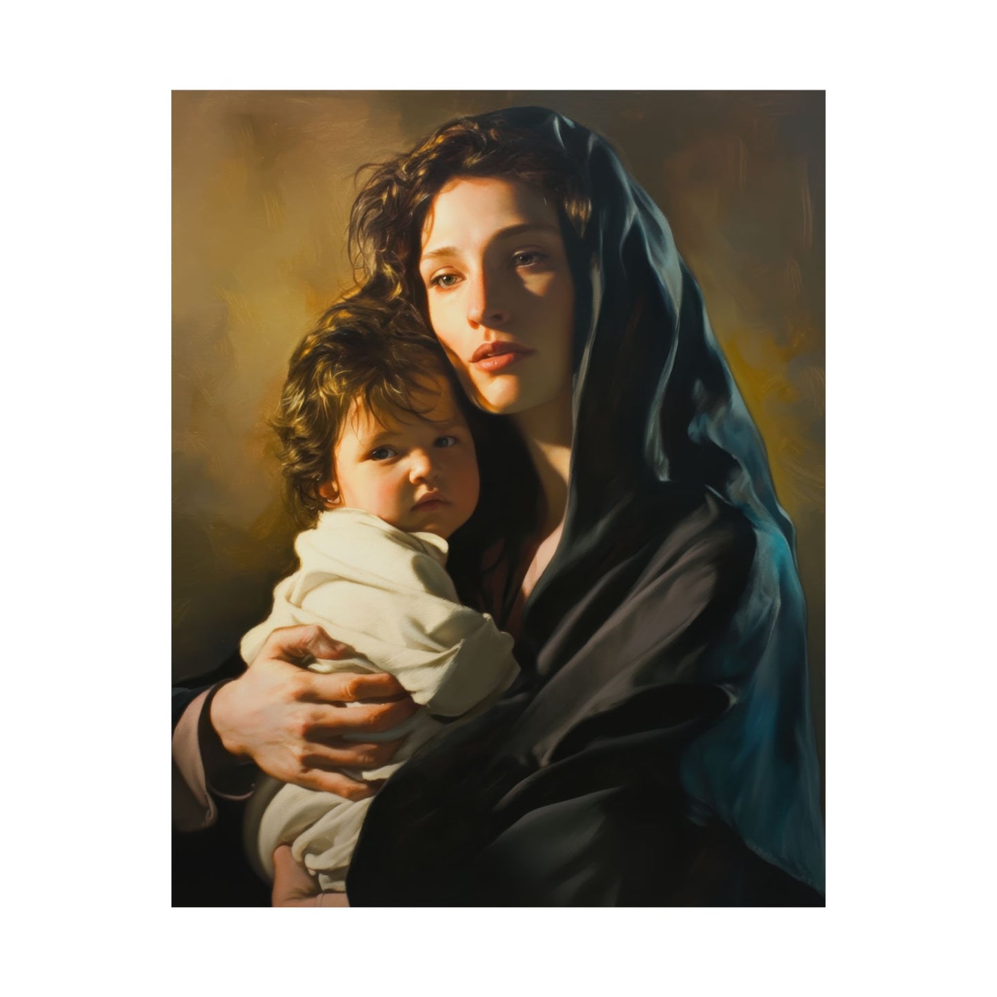A mother's Gentle Embrace - Mary and The Christ Child - Sanctified Souls Print - Multiple Sizes - Premium Posters - Catholic Art - Christian