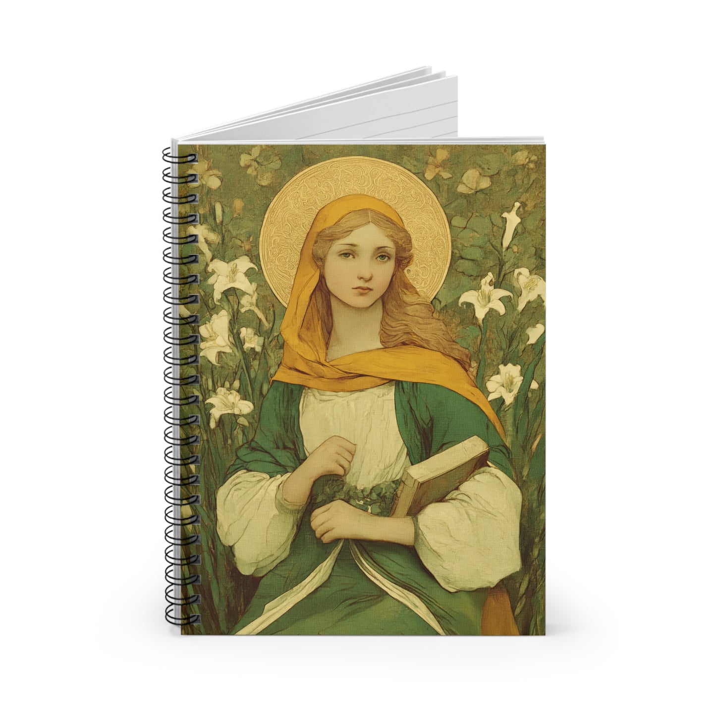 Saint Dymphna - Sanctified Souls Art - Religious Based Notebook - Spiral Notebook - Ruled Line