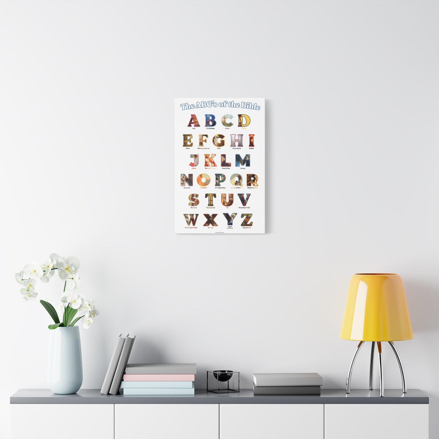 Catholic Bible ABC Prints - Alphabet Canvas - ABCs of the Bible Wall Art - Biblical People Places and Stories -  Homeschool / Sunday School