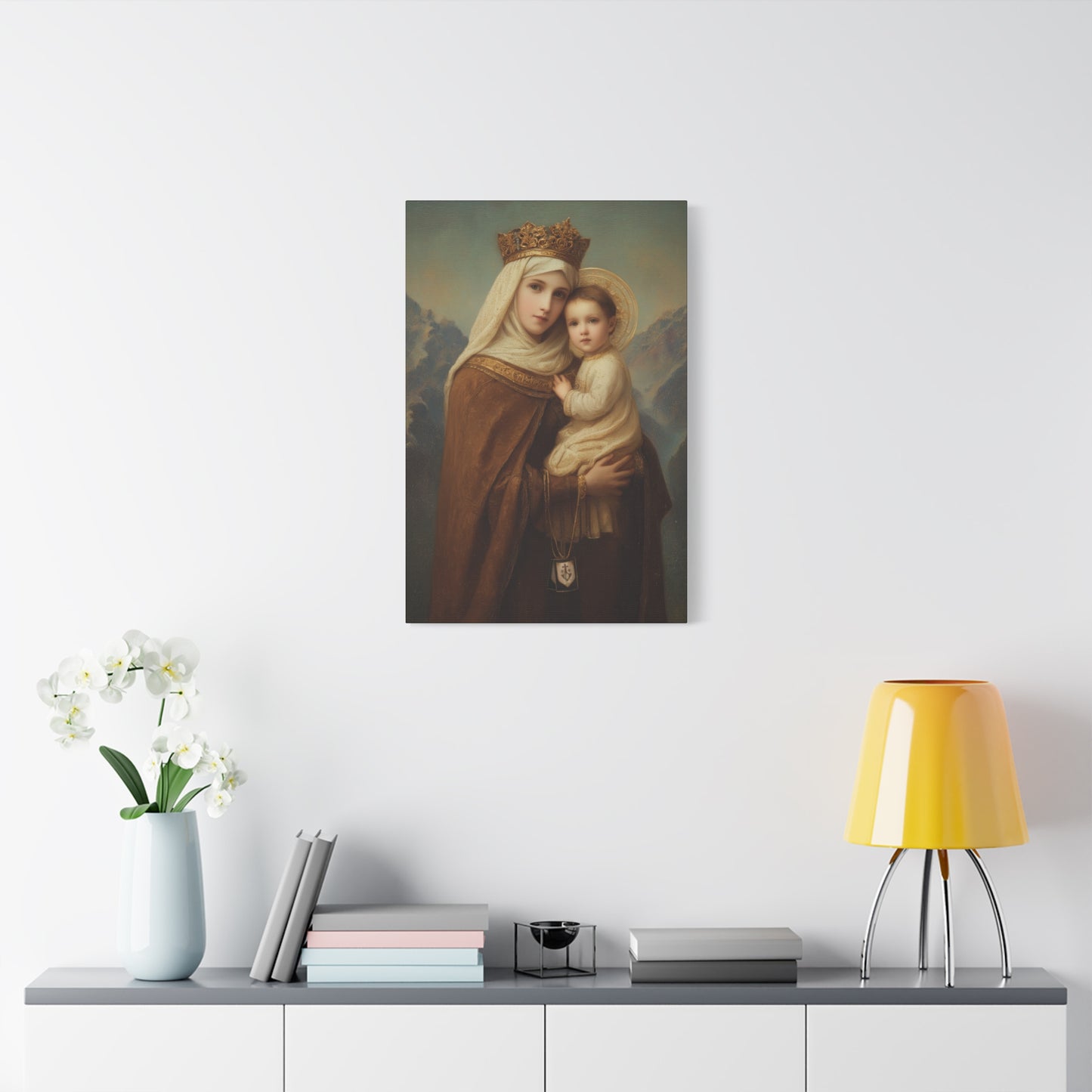 A Cord Between Heaven and Earth - Our Lady of Mount Carmel Wrapped Canvas Print - Multiple Sizes - Catholic Home art Matte Canvas, Stretched