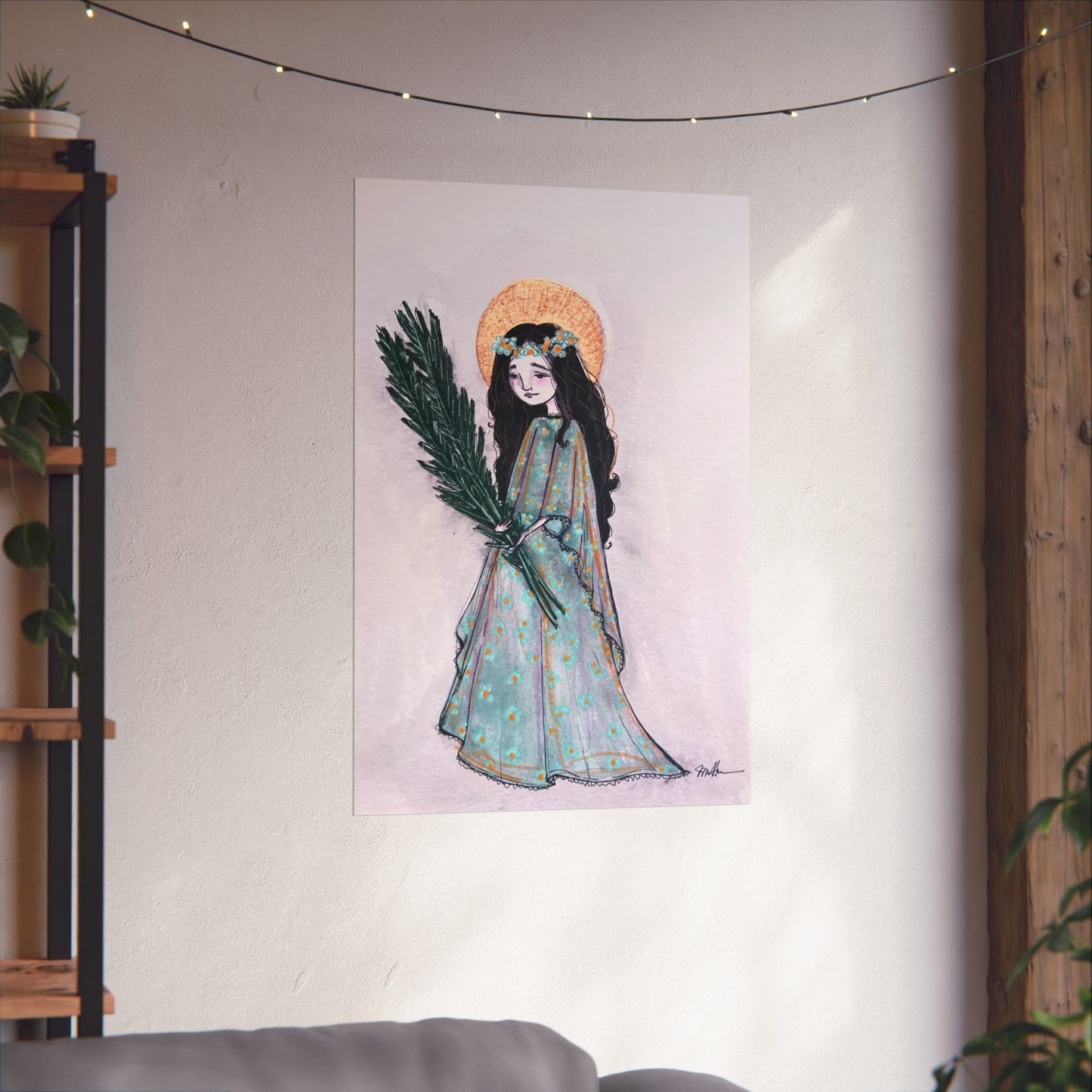Saint Faith Matte Poster - Hand-Drawn Art - Catholic Print | Faith Hope and Charity Devotional Wall Art | Christian Religious Poster