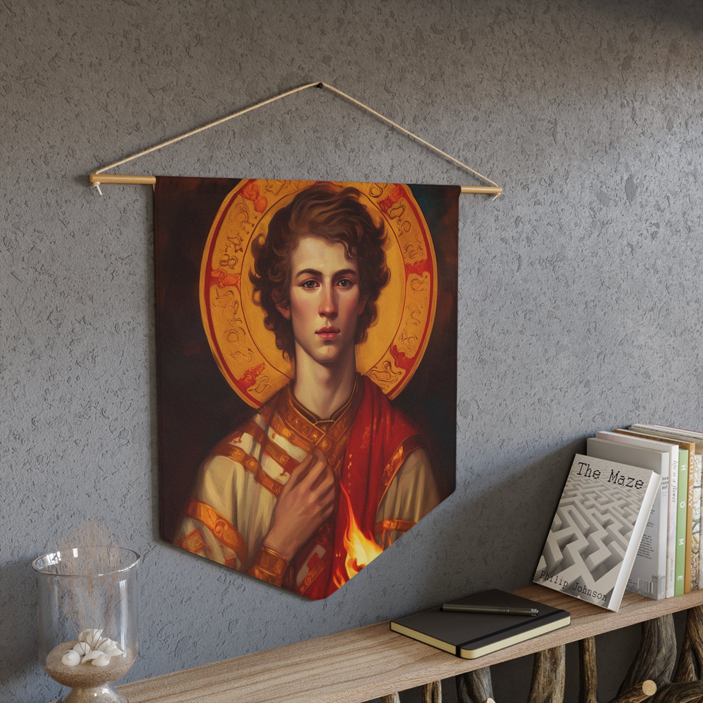 Saint Lawrence Wall Banner / Wall Hanging / Pennant - Prayer room art - Catholic Home -  18" x 21"