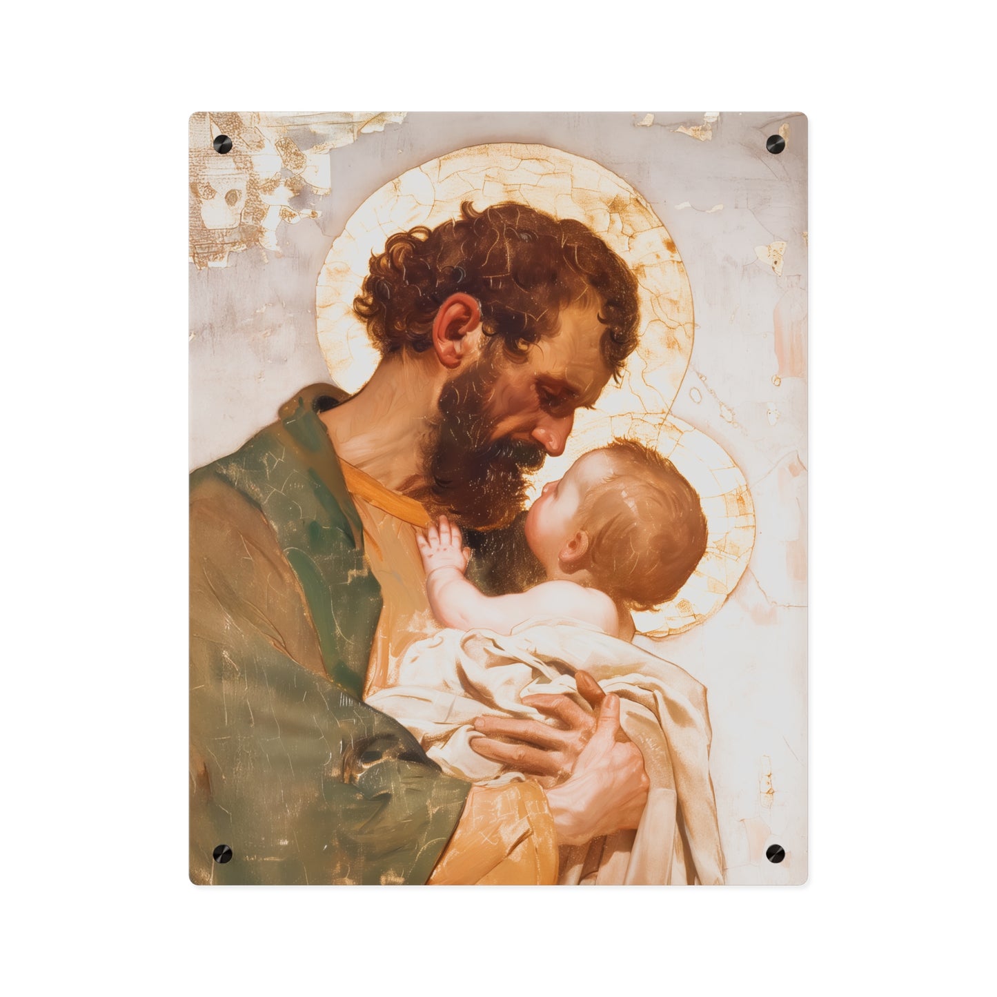 Saint Joseph, Pillar of the Holy Family Acrylic Wall Art Panel - Ready to Hang Acrylic Print - Catholic Saint - The Christ Child and Joseph