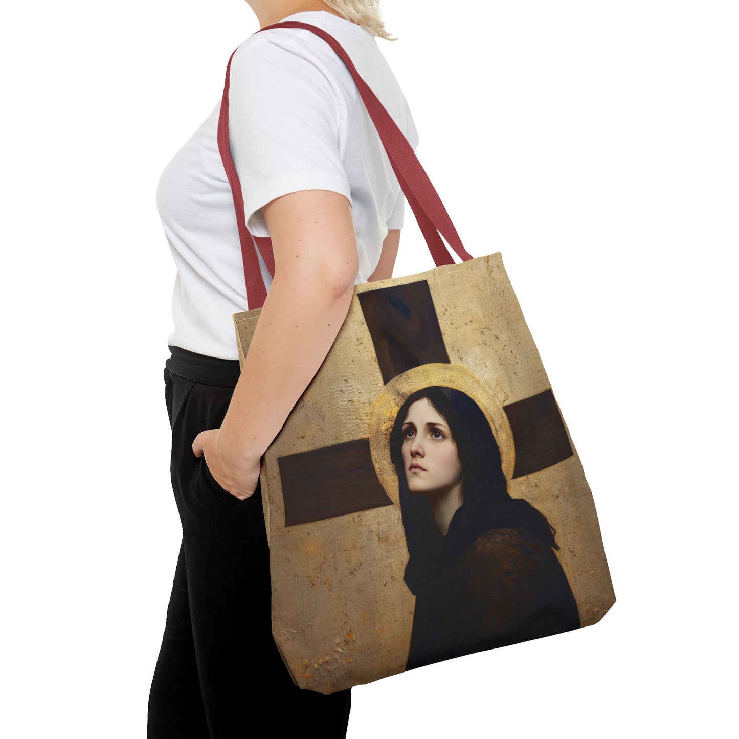 Our Lady of the Cross - Mother Mary  - Our Lady of the Crucifix - Marian Art - Tote Bag - Large Medium Small Faith Art Bag - Tote Purse
