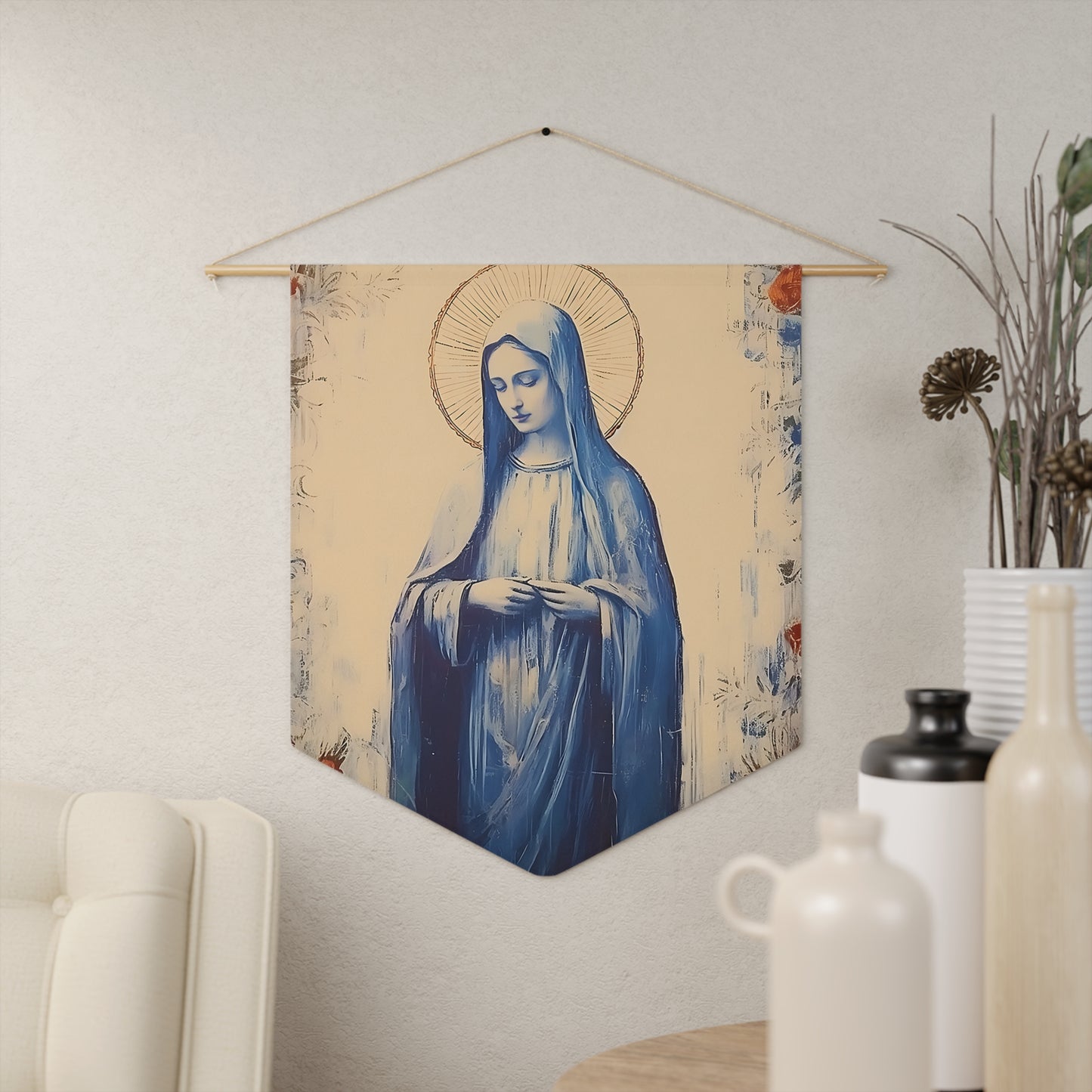 Mary the Blessed Virgin Wall Banner / Wall Hanging - Mother Mary Art - Nursery room print - Religious Large Art Print - 18" x 21"