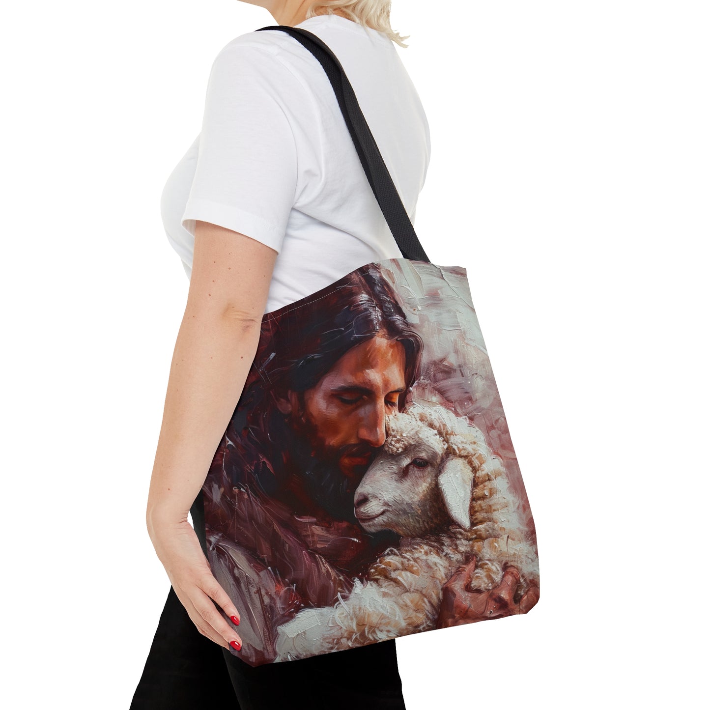 Jesus and the Little Lamb Tote Bag - Large Medium Small Faith Art Bag - Catholic Faith Purse - Religious Carry All