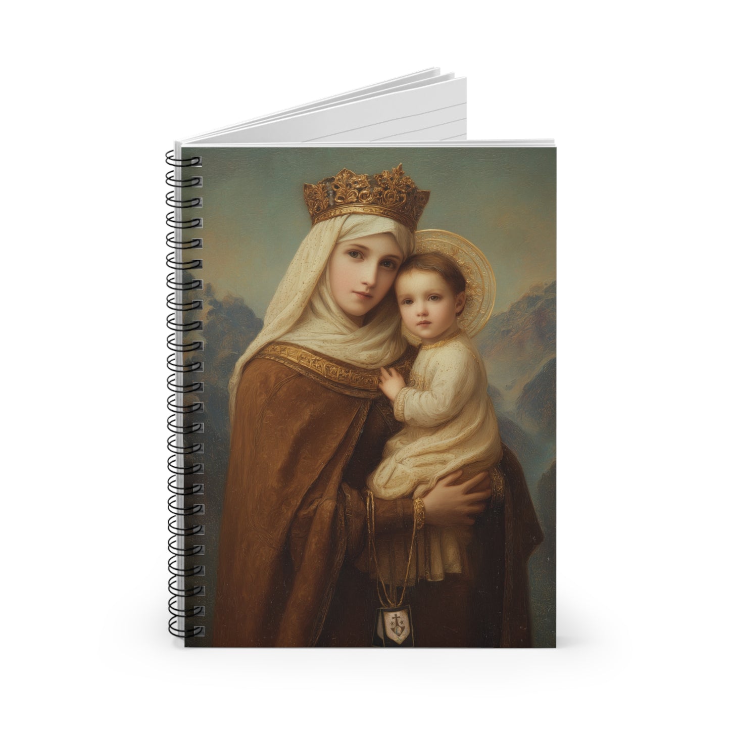 A Cord Between Heaven and Earth - Our Lady of Mount Carmel - Sanctified Souls Art - Religious Based Notebook - Spiral Notebook - Ruled Line
