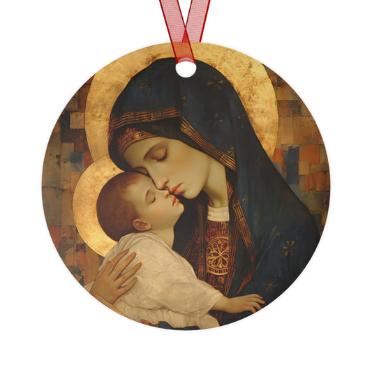 Mother of Mercy Metal Ornament - Religious Holiday Christmas Ornament and Keepsake - Catholic Keepsake - Virgin Mary and Christ Child
