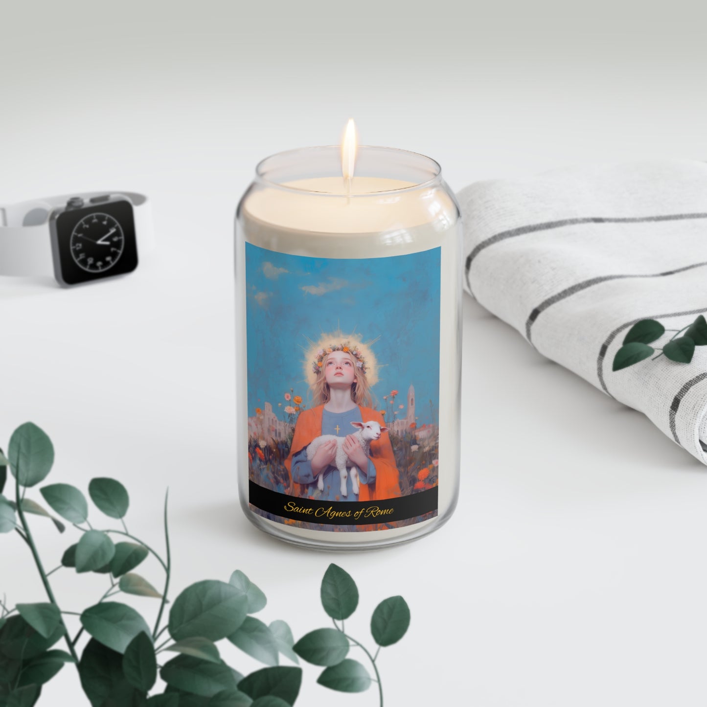 Saint Agnes of Rome - Scented Prayer Candle, 13.75oz -  Candle - Catholic Art - prayer room Scented Candle - Religious Saint