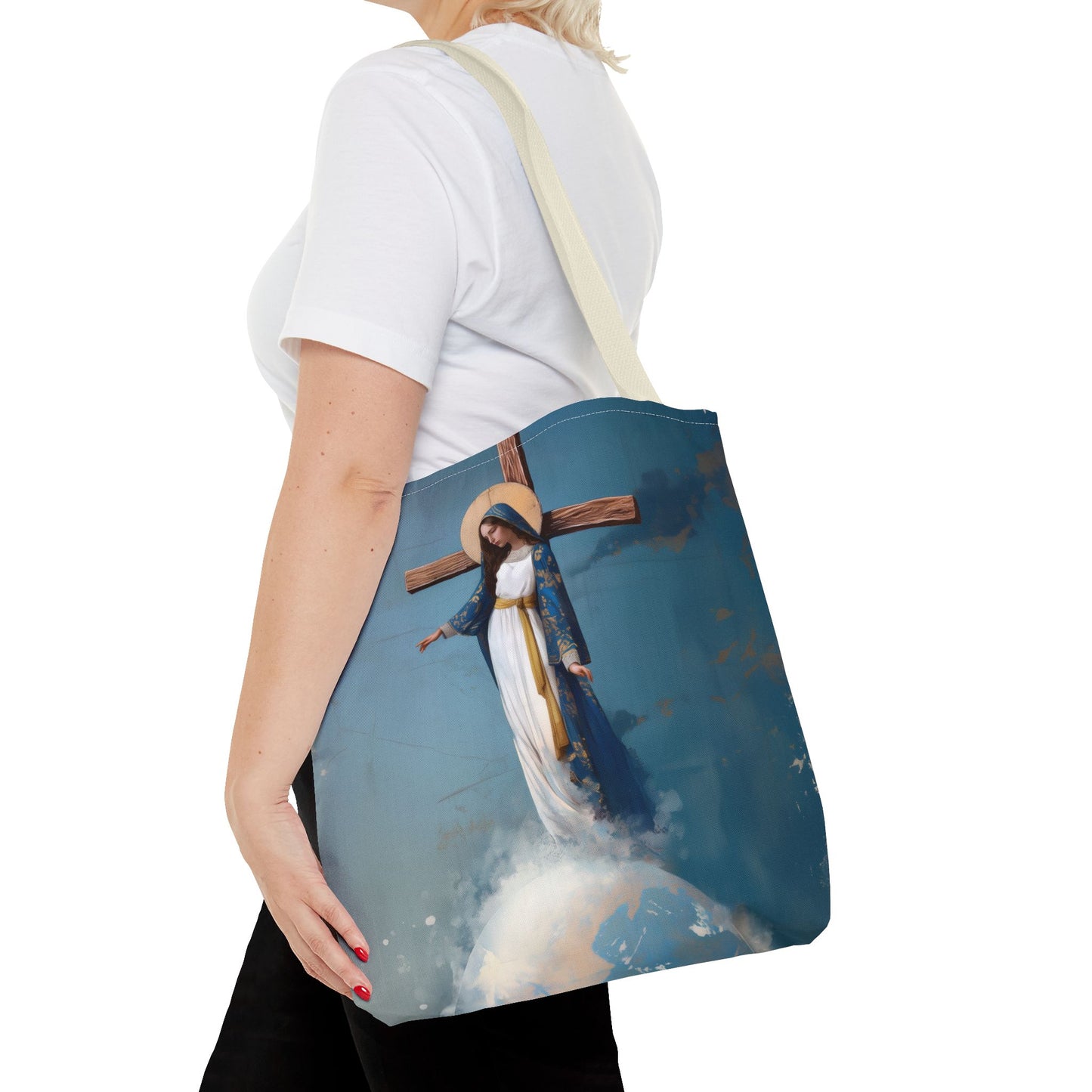 The Lady Of All Nations - Marian Devotion - Mother Mary - Tote Bag - Large Medium Small Faith Art Bag - Re-usable Tote Purse - Double Sided