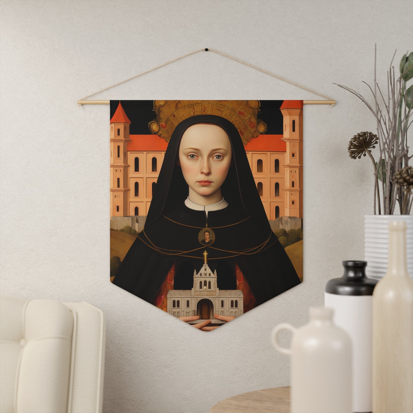 Saint Hedwig Wall Banner / Wall Hanging / Pennant - Prayer room art - Catholic Home - Saint Art for your home - 18" x 21"