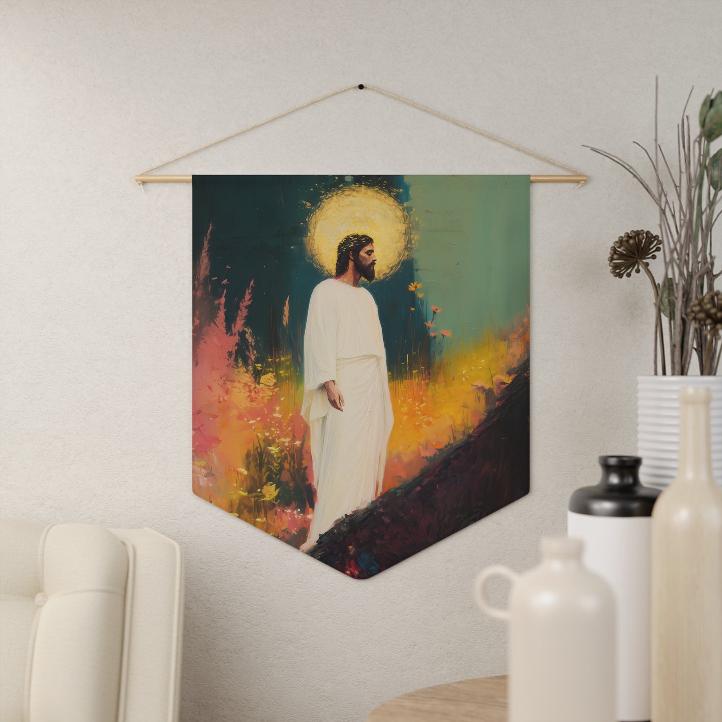 Christus Resurrexit (Christ Is Risen) Pennant / Banner / Wall Hanging - Prayer room art - Catholic Home - 18" x 21"