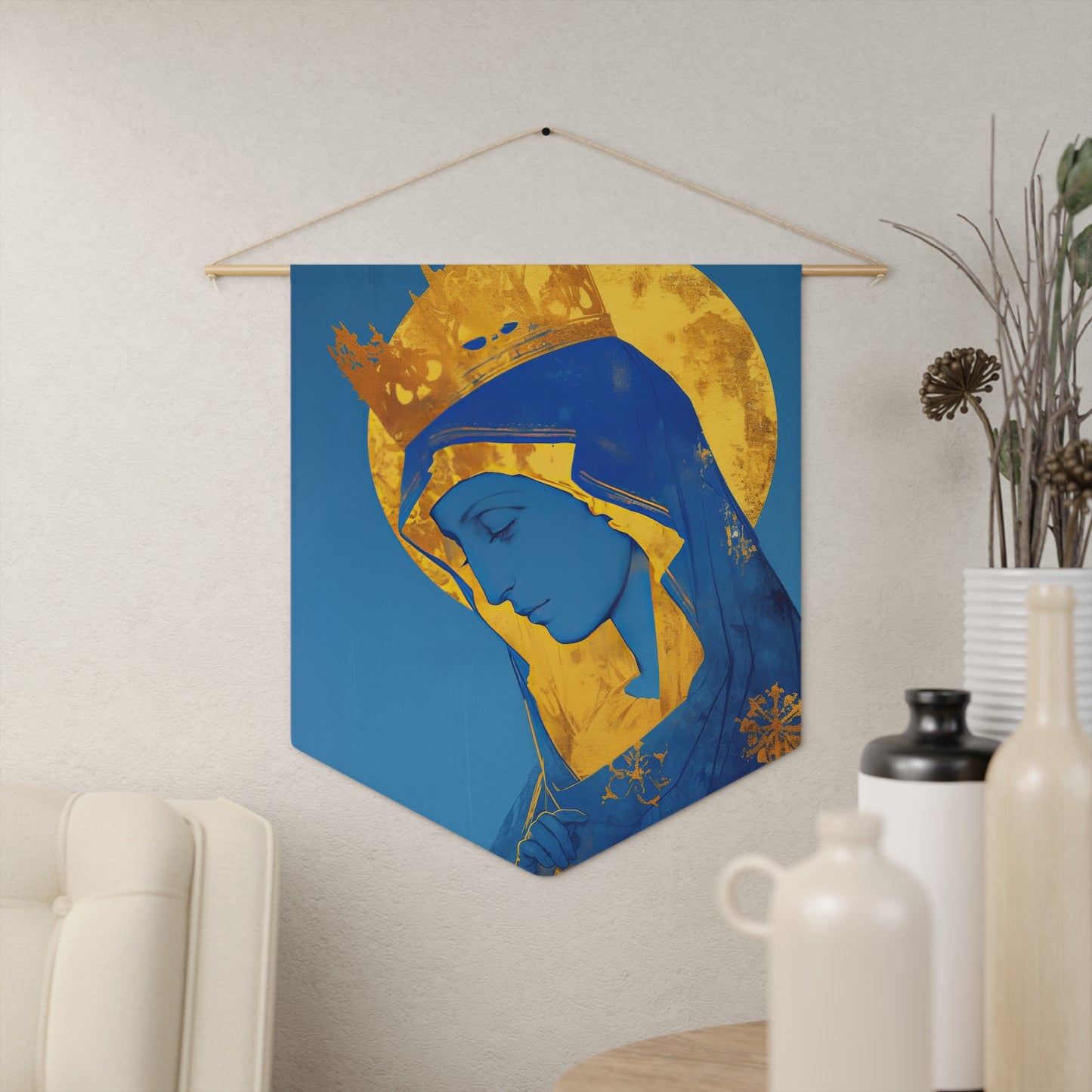 Mother Mary - Light of All Faithful Pennant / Banner / Wall Hanging - Prayer room art - 18" x 21" - Catholic Gift
