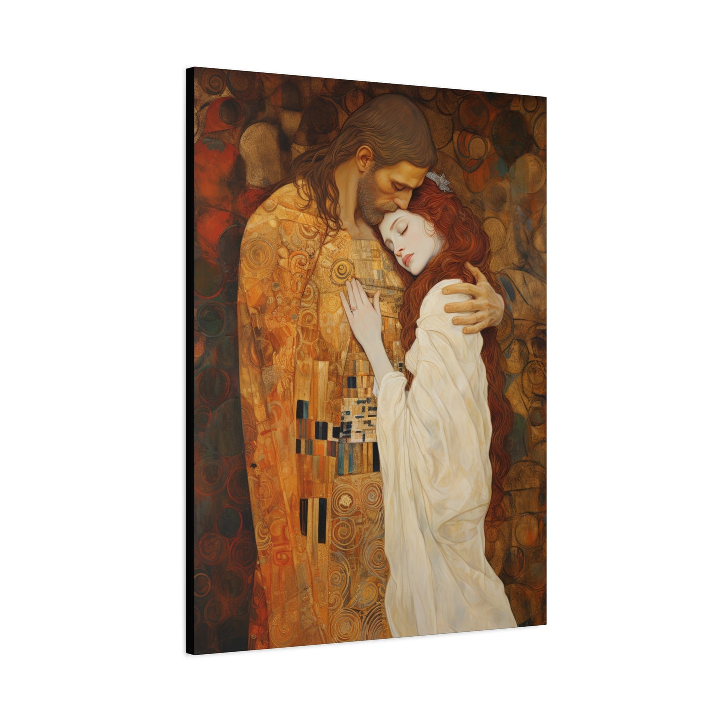 Transcendent Devotion: Christ Embracing Mary Magdalene Museum Wrapped Canvas - Sanctified Souls Print - Based on Klimt's The Kiss