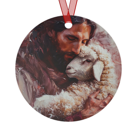 Jesus and the Little Lamb Metal Ornament - Religious Holiday Christmas Ornament and Keepsake - Catholic Keepsake